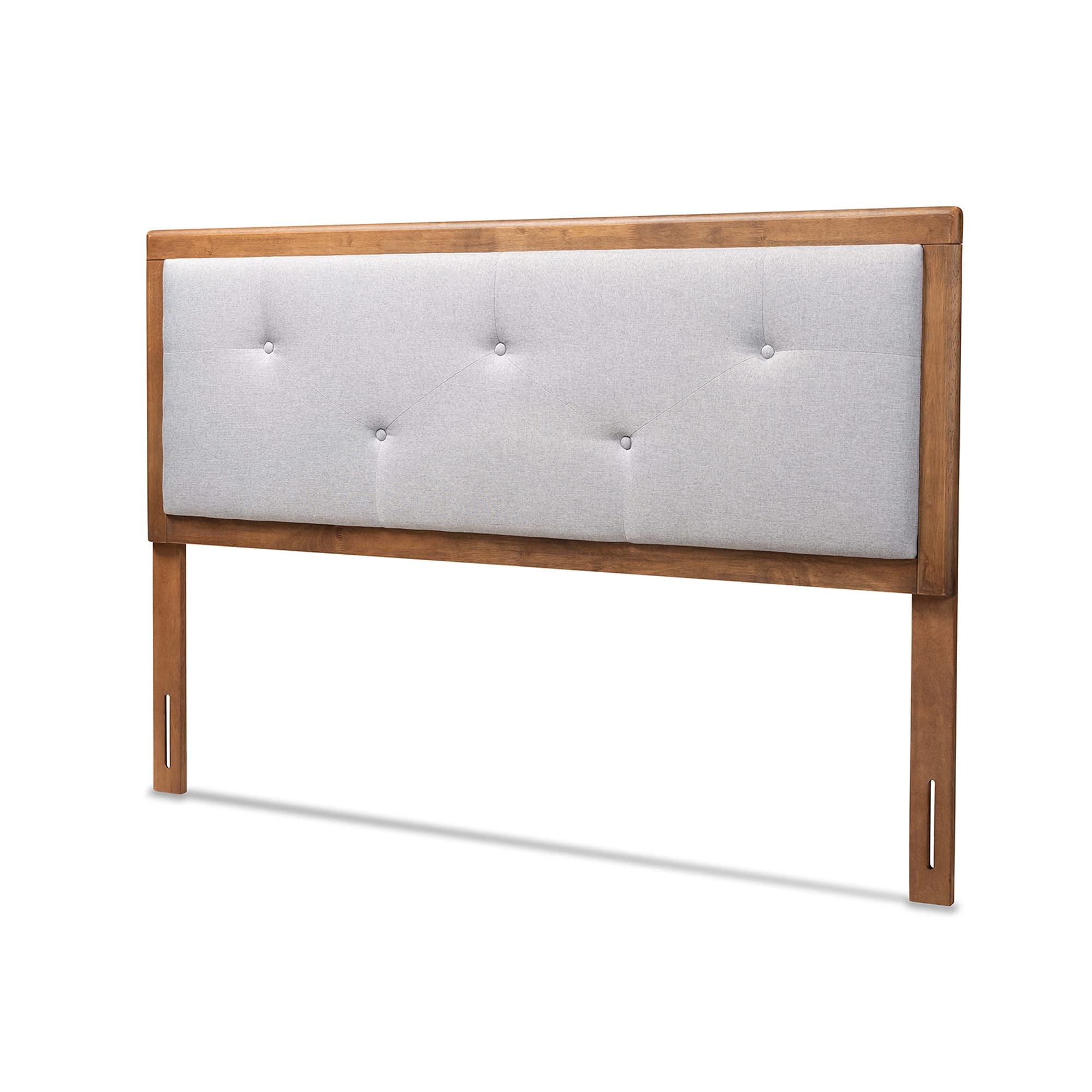 Baxton Studio Abner Modern Full Size Headboard - Light Grey Fabric Upholstery with Walnut Brown Wood Finish - Perfect for Contemporary & Transitional Bedroom Decor