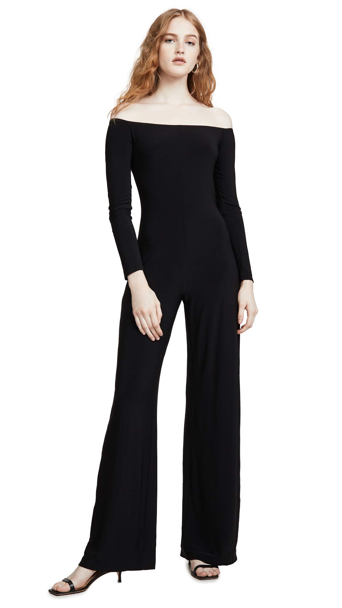 Norma Kamali Women's Long Sleeve Off-Shoulder Jumpsuit - Elegant One-Piece Romper for Casual & Evening Wear | Perfect for Date Night, Parties & Special Occasions