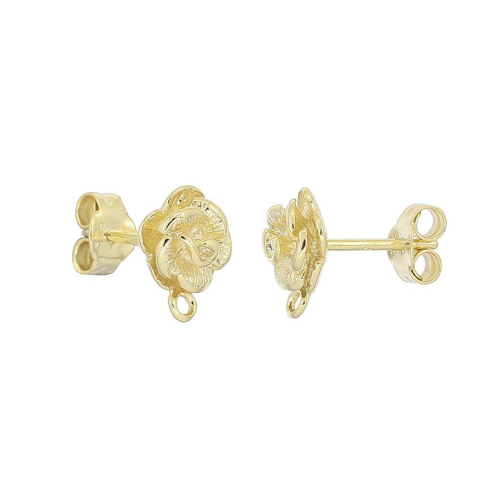 Sterling Silver Rose Flower Stud Earrings with Closed Loop - 14kt Gold Plated Post Earrings for Women, Elegant Floral Jewelry Gift for Valentine's Day, Anniversary or Special Occasion