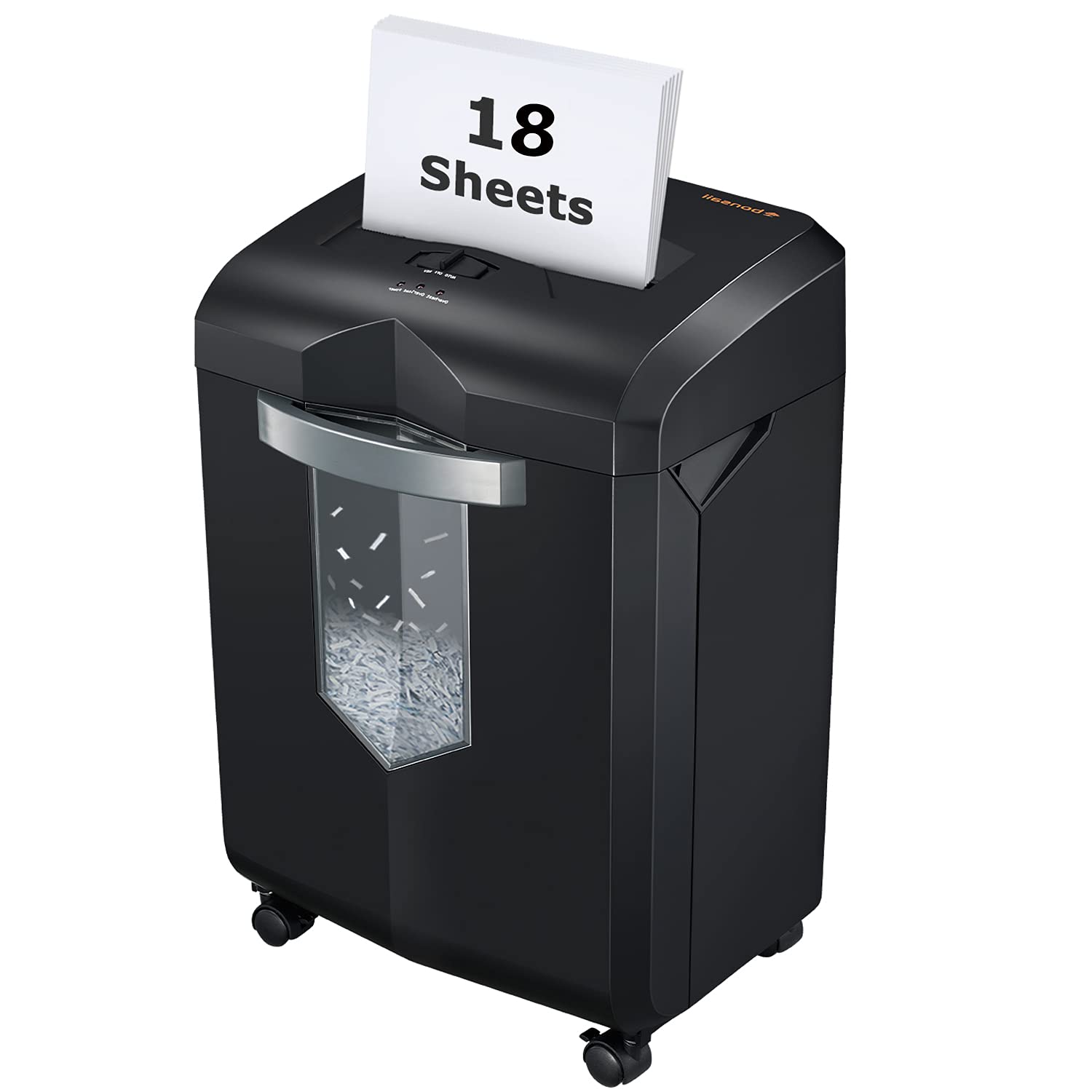 bonsaii 18-Sheet Heavy Duty Cross-Cut Paper Shredder with Credit Card Slot - 6 Gallon Pullout Basket, 4 Casters for Mobility - Black - Ideal for Office & Home Document Security