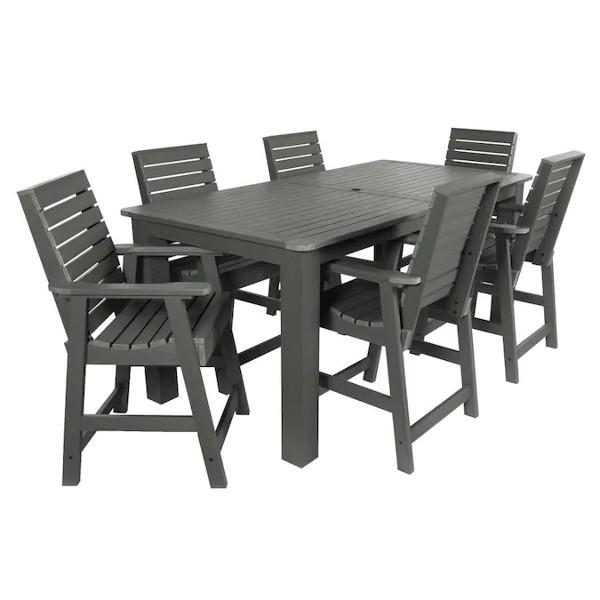 Weatherly 7-Piece Rectangular Counter Height Outdoor Dining Table and Chair Set - Patio, Garden, Backyard Furniture for Dining & Entertaining