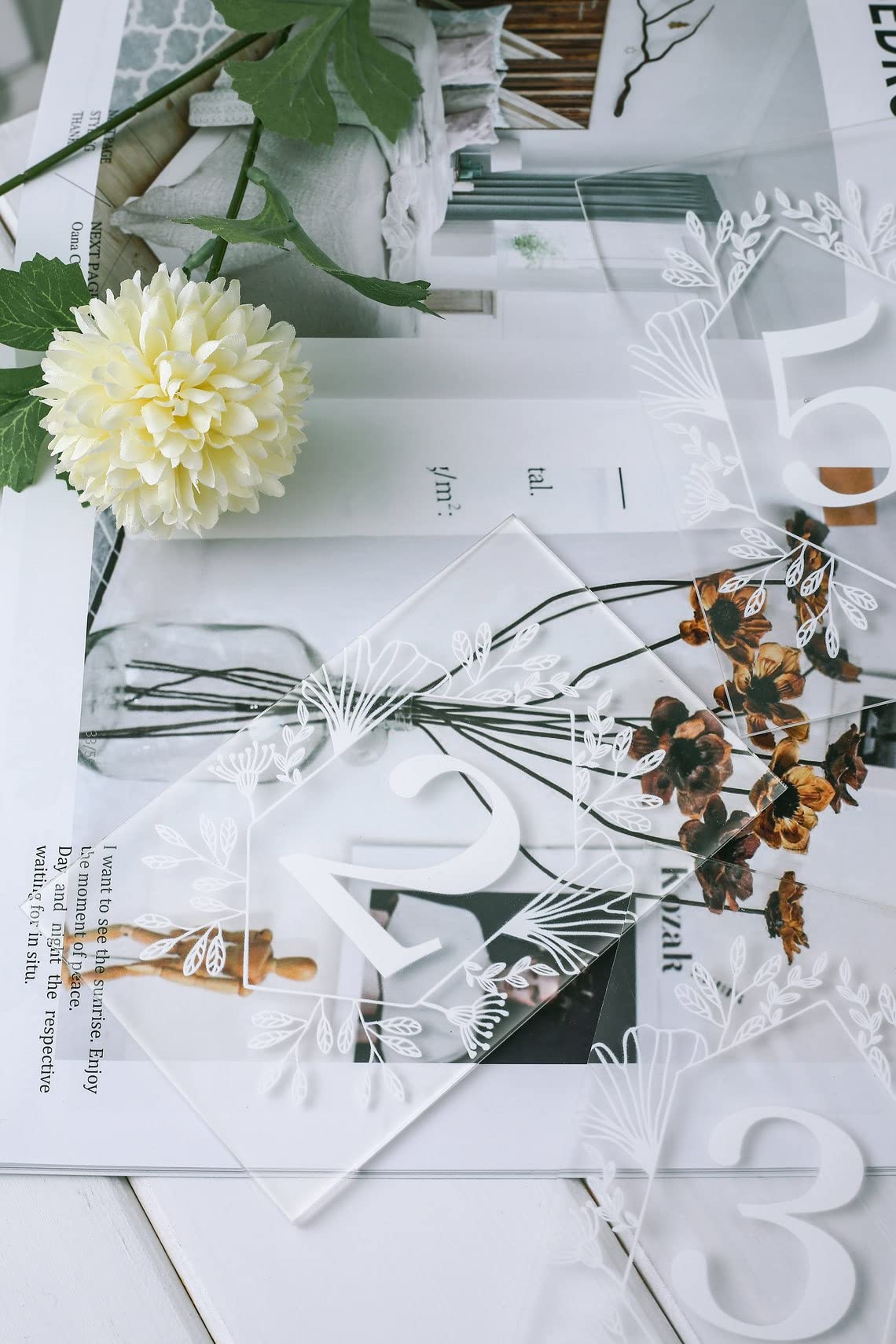 Acrylic Wedding Table Numbers 1-20 Set - Clear Rectangle Table Number Signs with Stand for Reception, Banquet, Party & Café Decor - Perfect for Bridal Showers, Anniversary Celebrations and Corporate Events