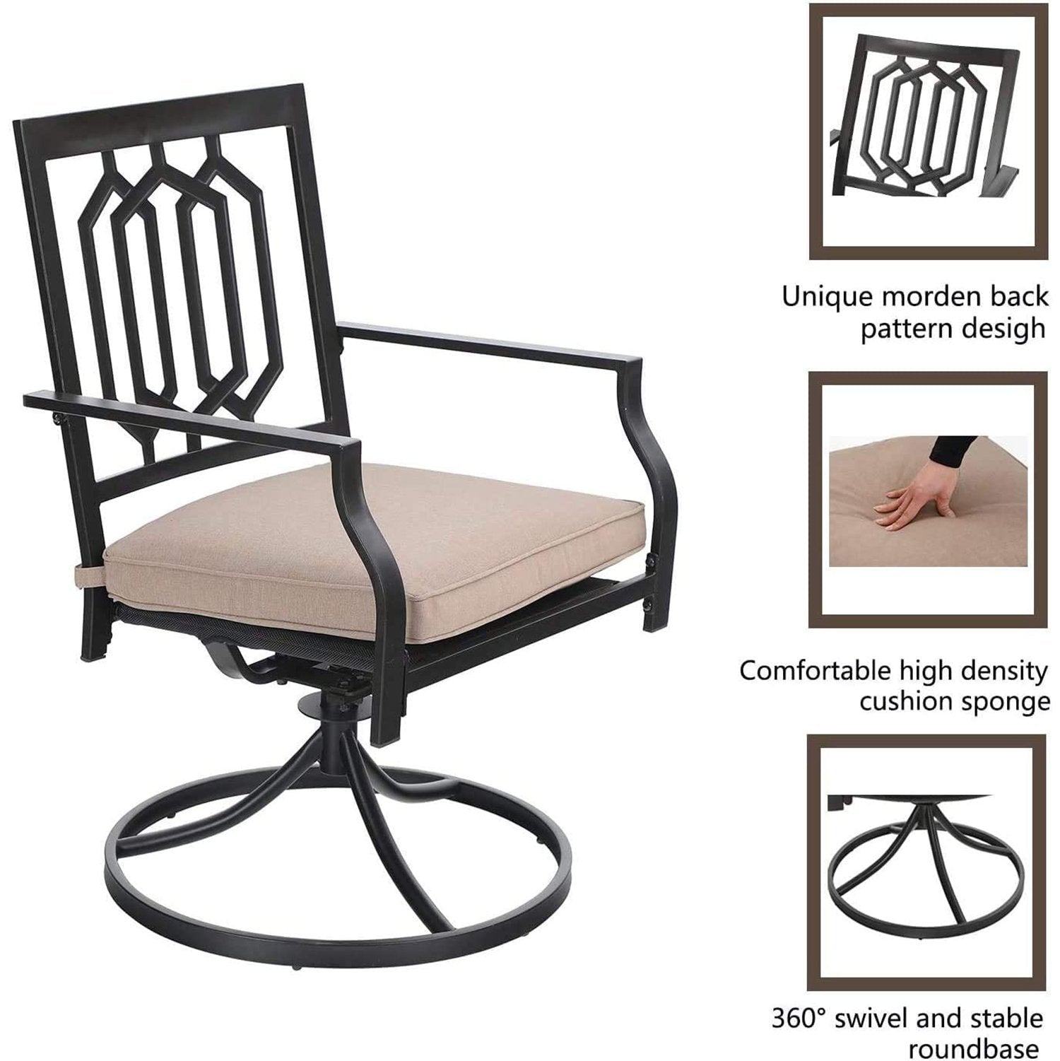 Phi Villa Outdoor Patio Swivel Dining Chairs Set of 2 - Waterproof Wicker Rattan Garden Chairs with Cushions for Backyard, Poolside, Deck & Balcony Relaxation