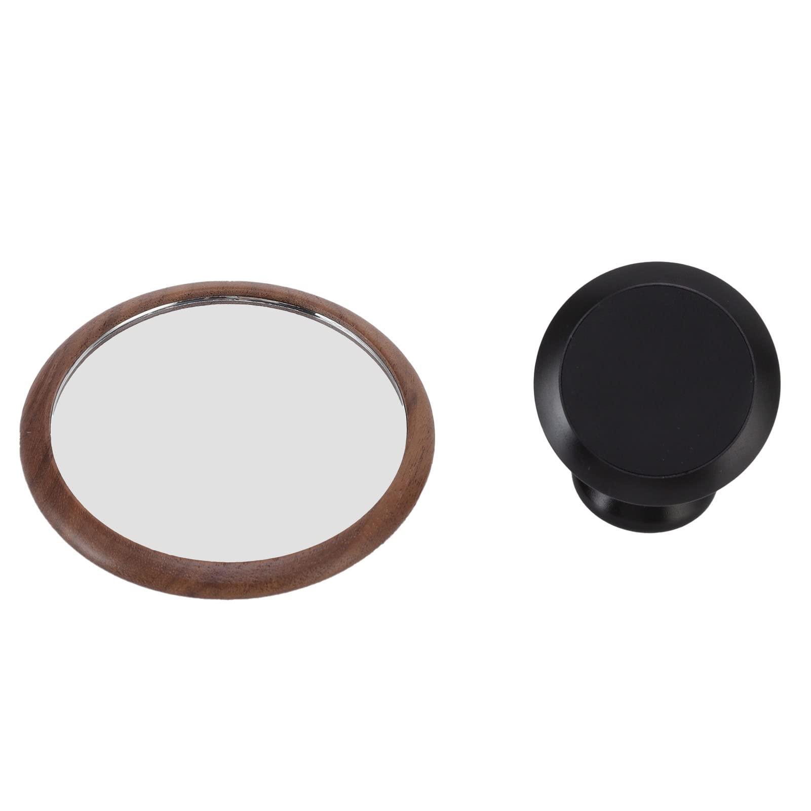 Rosvola 6cm Coffee Extraction Observation Mirror - 360° Rotating Tamper Reflector with Black Walnut Base | Perfect for Espresso Brewing & Barista Training