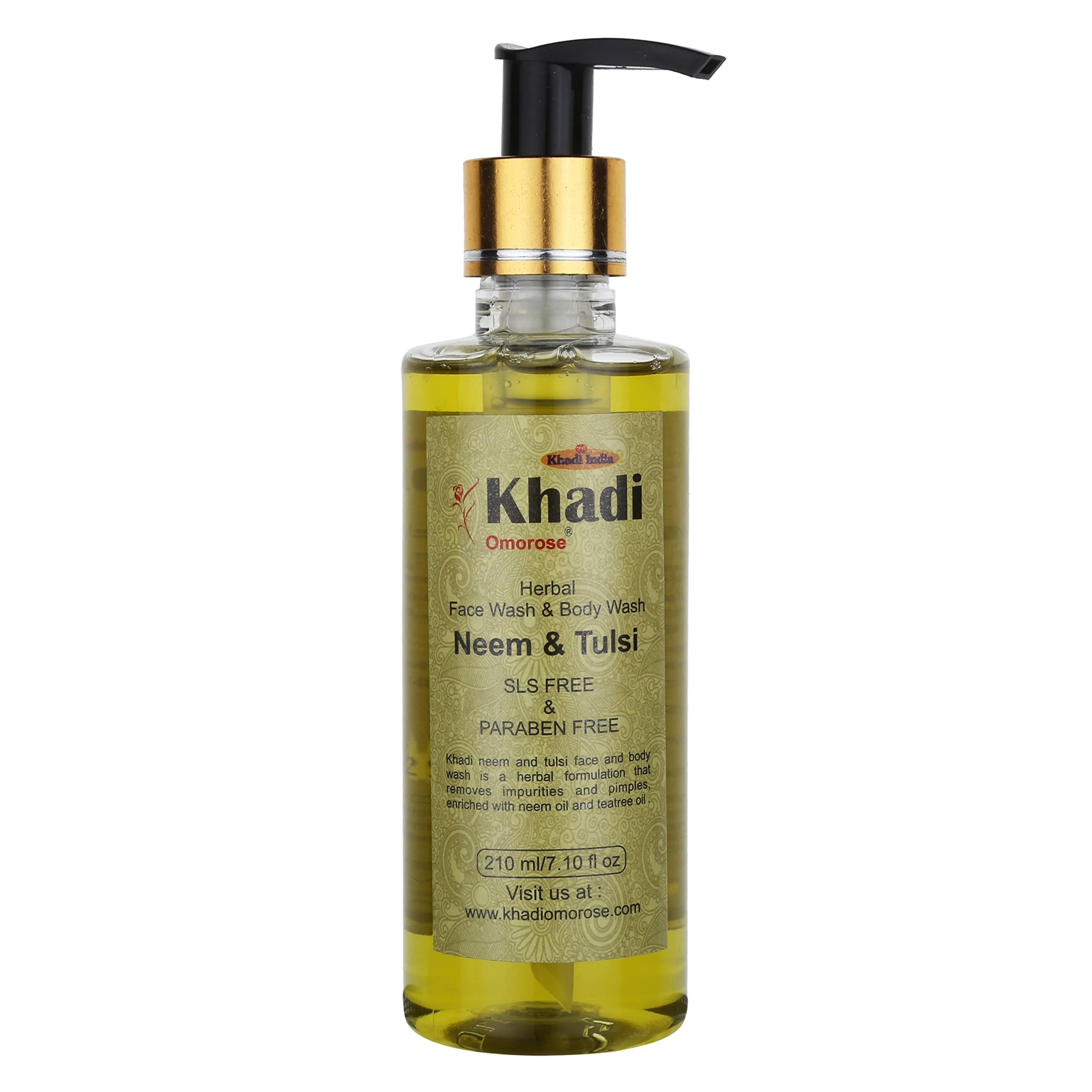 Khadi Omorose Neem & Tulsi Face and Body Wash - 210ml | Natural Ayurvedic Cleanser for Glowing Skin | Perfect for Daily Skincare & Relaxing Bath Time