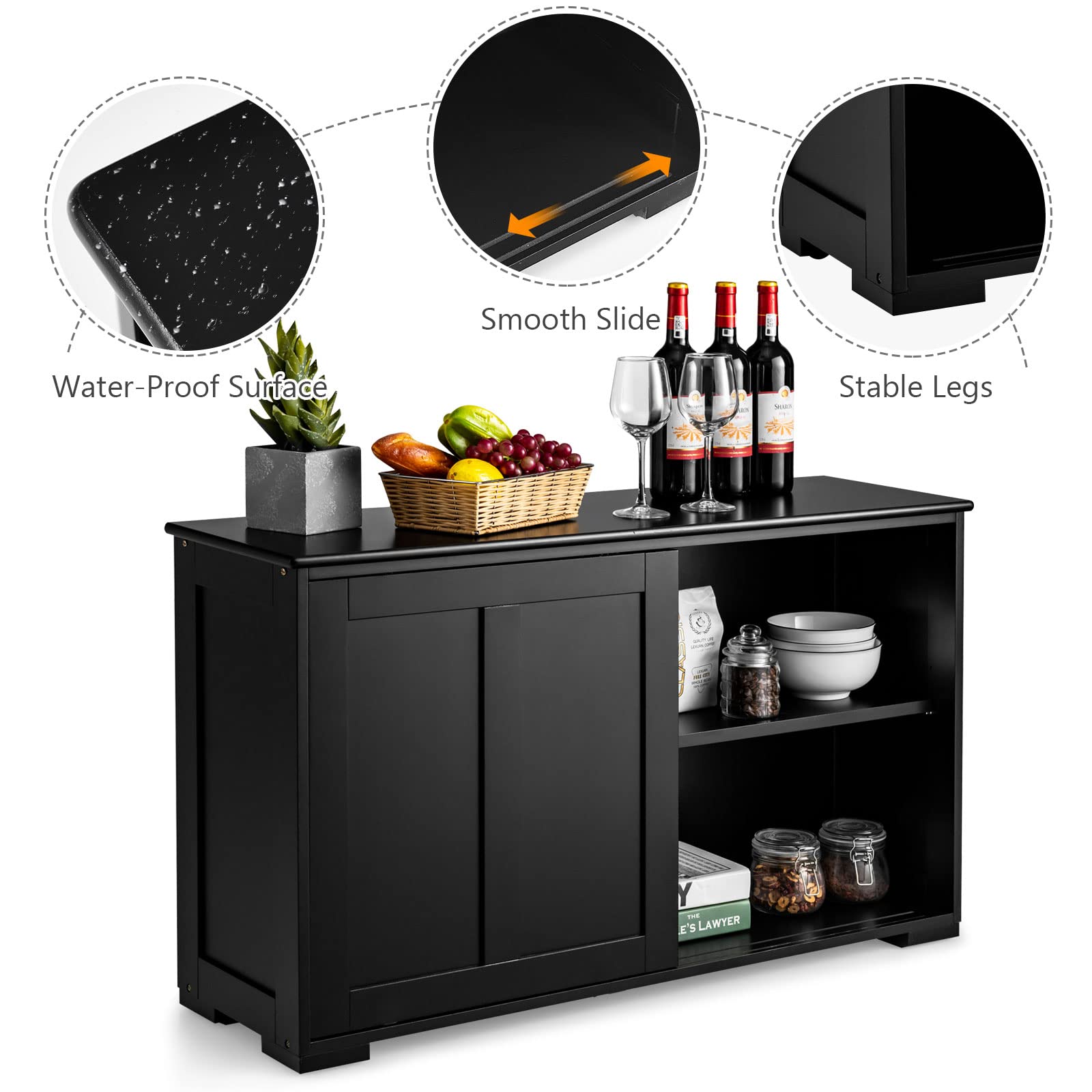 Costzon Wooden Sideboard Buffet Cabinet with Adjustable Shelf & Sliding Barn Door - Kitchen Storage Cabinet, Coffee Bar Console Table for Living Room, Dining Room, Hallway - Elegant Black Finish | Perfect for Home Decor, Entertaining & Small Space Organization