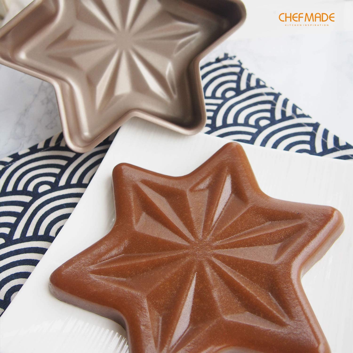 CHEFMADE 8-Inch Star-Shaped Non-Stick Cake Pan - Diamond Surface Baking Pan for Cakes, Bread & Meat - Oven & Instant Pot Safe - Champagne Gold - Perfect for Birthday Parties, Christmas Baking & Special Occasions