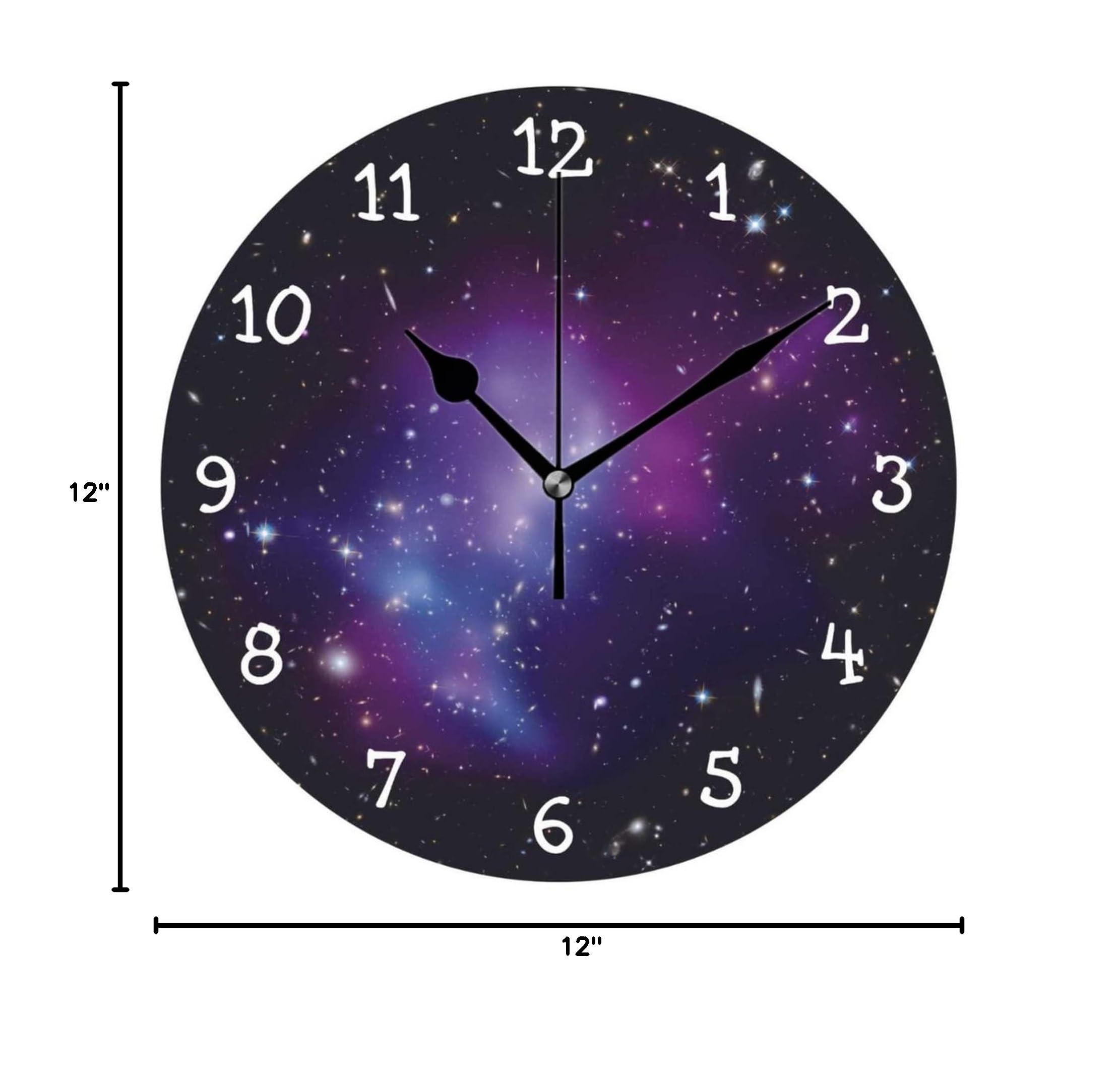 12 Inch Rustic Wood Wall Clock with Purple Galaxy Design - Perfect for Living Room, Bedroom & Nursery Decor | Silent Non-Ticking Modern Home Office Clock
