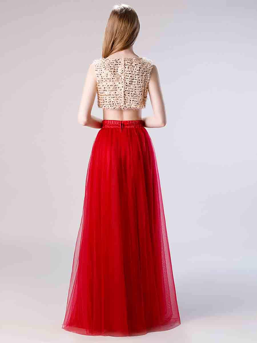 Elegant Women's Two-Piece Prom Dresses 2020 | Long Sequins Tulle Formal Party Gowns for Homecoming, Evening Galas & Special Occasions