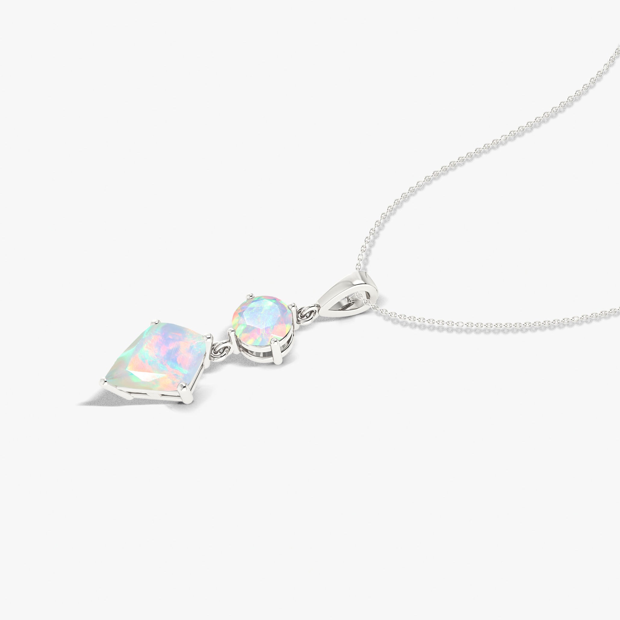 Natural White Opal Dual Stone Long Chain Pendant Necklace for Women - Elegant Boho Jewelry Gift for Birthday, Anniversary & Special Occasions