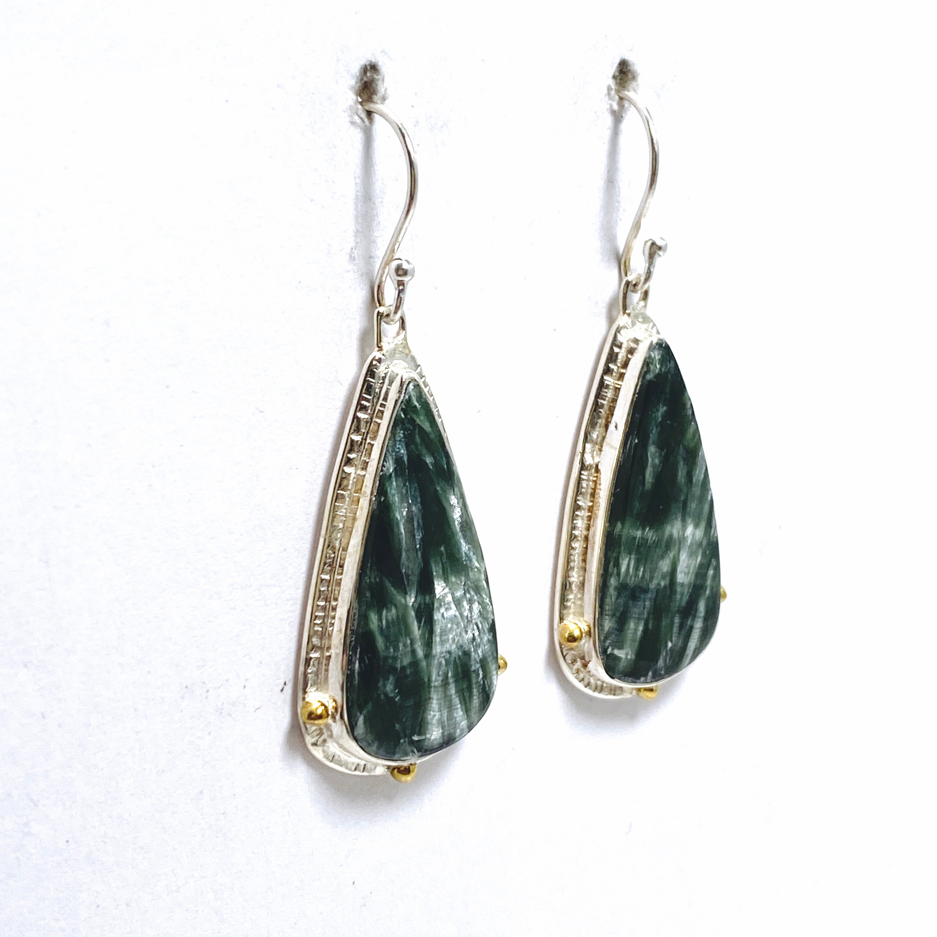 Seraphinite Teardrop Cabochon Earrings - Sterling Silver Handmade Jewelry for Women | Elegant Gift for Birthday, Anniversary & Special Occasions