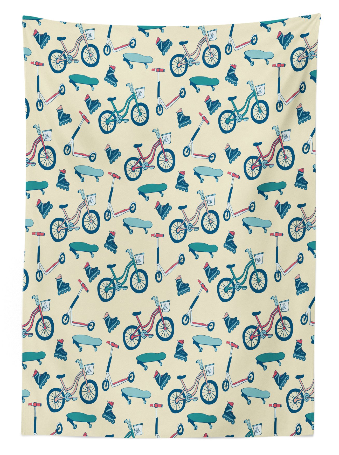 Ambesonne Waterproof Outdoor Tablecloth - Bicycle Skateboard Design, Washable Picnic Table Cover for Camping, BBQs & Patio Decor, 58