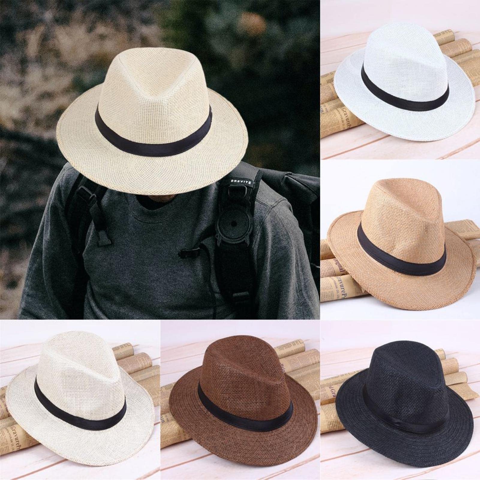 Stylish Wide Brim Straw Panama Hat for Men - Summer Beach Sun Hat with Black Ribbon, Cowboy Style Casual Hat for Outdoor, Vacation, and Travel Protection