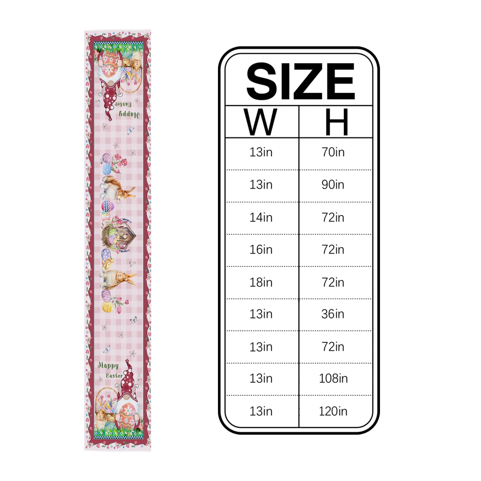 Savannan Easter Table Runner - 13x90 Inch Happy Easter Gnome Bunny Floral Plaid Pink Spring Holiday Decor for Dining Table, Buffet, and Party Decorations