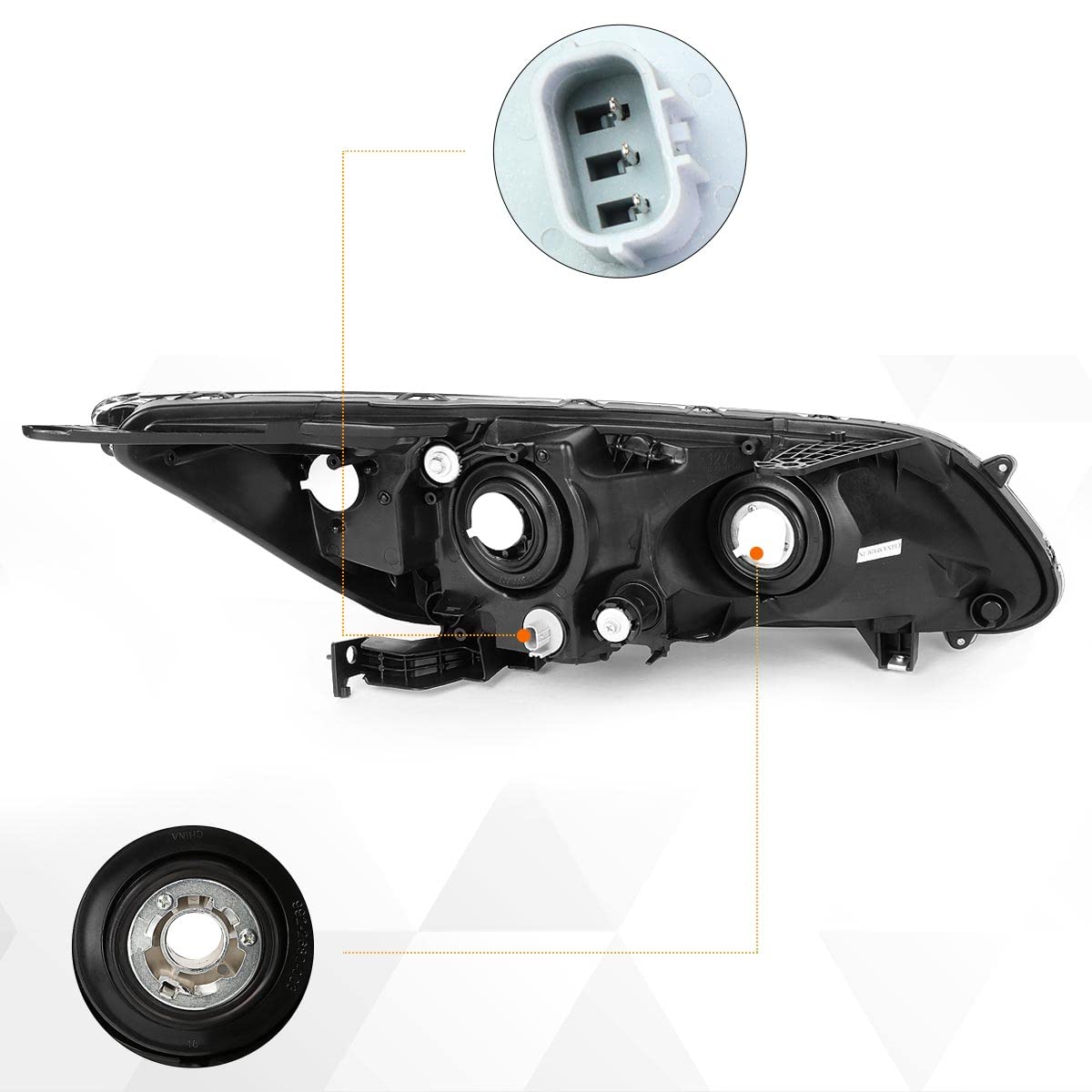 LED DRL Projector Headlight Assembly for Honda Accord 2013-2015 - Black Housing with Clear Corner Lamps | High-Performance Replacement Headlights for Night Driving & Enhanced Visibility