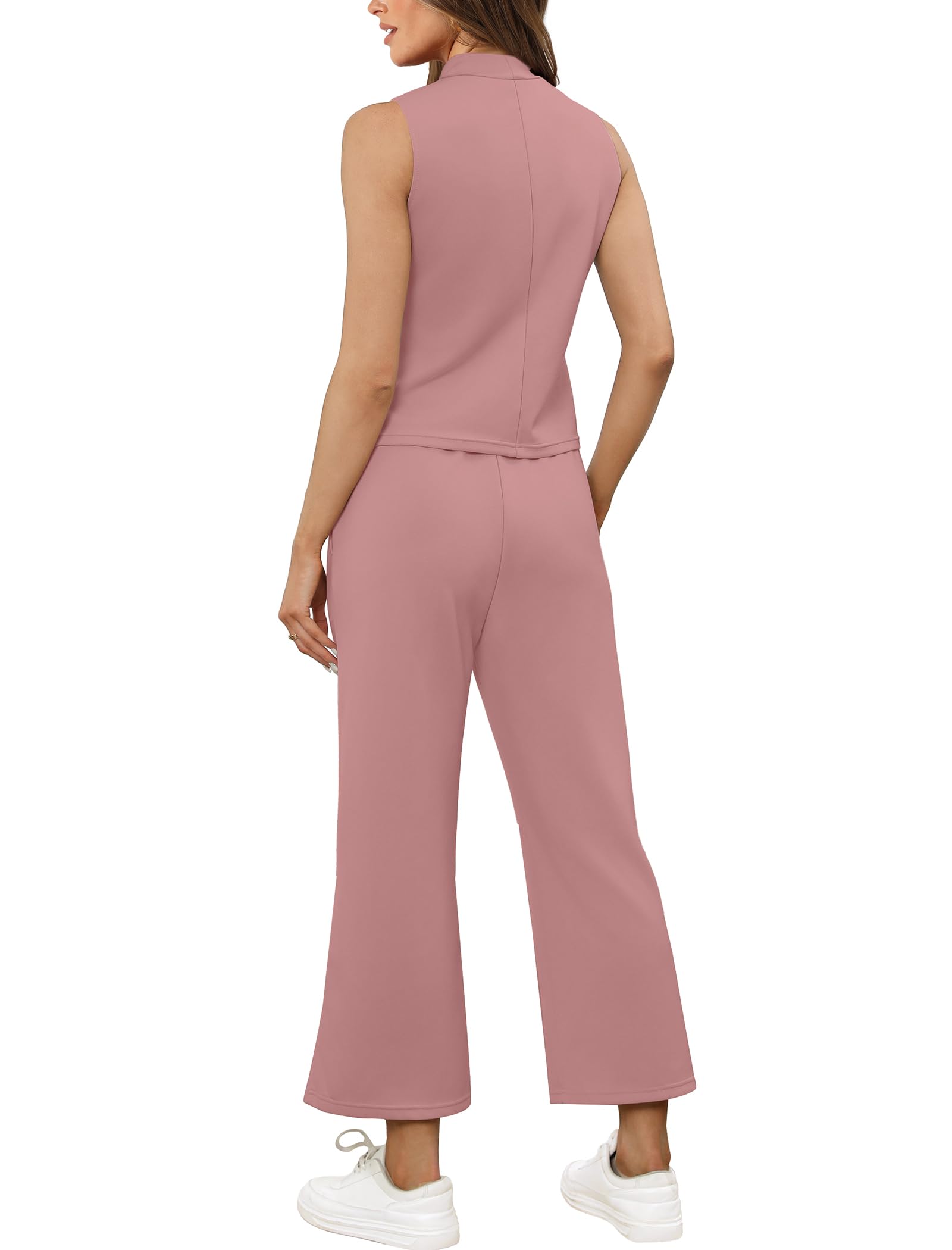 Stylish SAMPEEL Women's Two Piece Sets - Summer Lounge Outfits with Mock Neck Tops & Wide Leg Crop Pants | Perfect for Vacation, Travel & Casual Wear