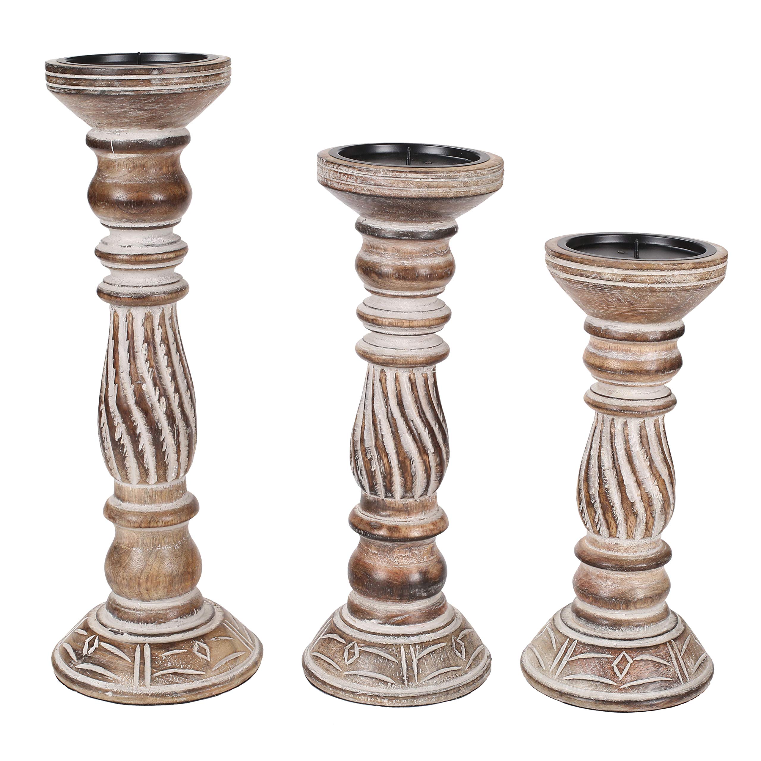 Set of 3 Wooden Candle Holders - Natural Finish (14