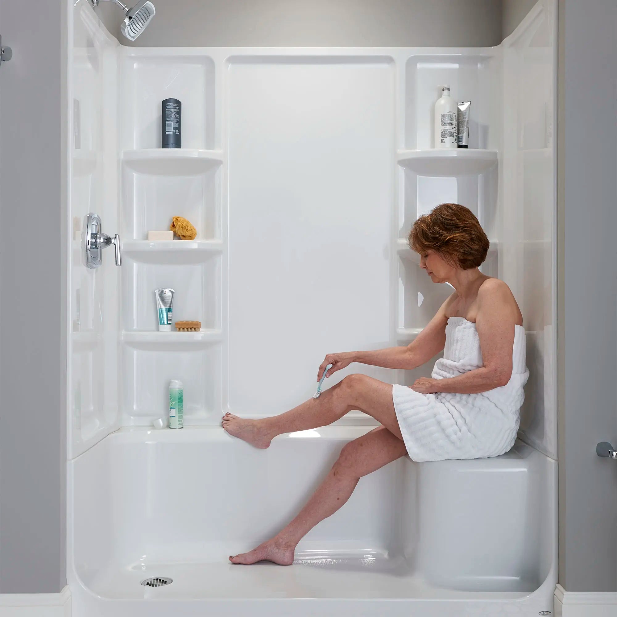 Elevate Seated Shower Base with Left Hand Outlet - ADA Compliant Walk-In Bathtub Replacement for Elderly & Disabled - Perfect for Safe Bathing in Home & Healthcare Facilities
