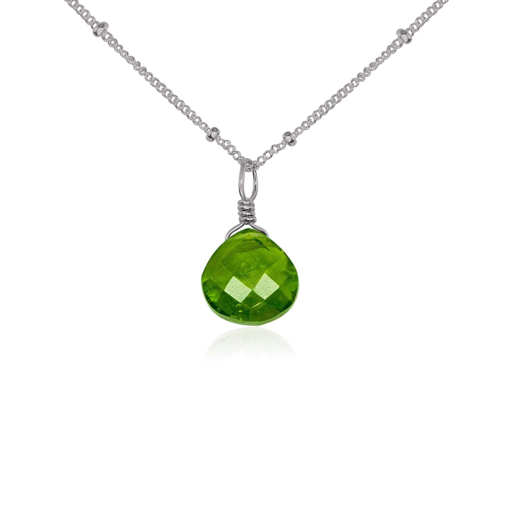Elegant Tiny Peridot Teardrop Crystal Pendant Necklace - Dainty Green Gemstone Jewelry for Women - Perfect for Weddings, Parties & Everyday Wear