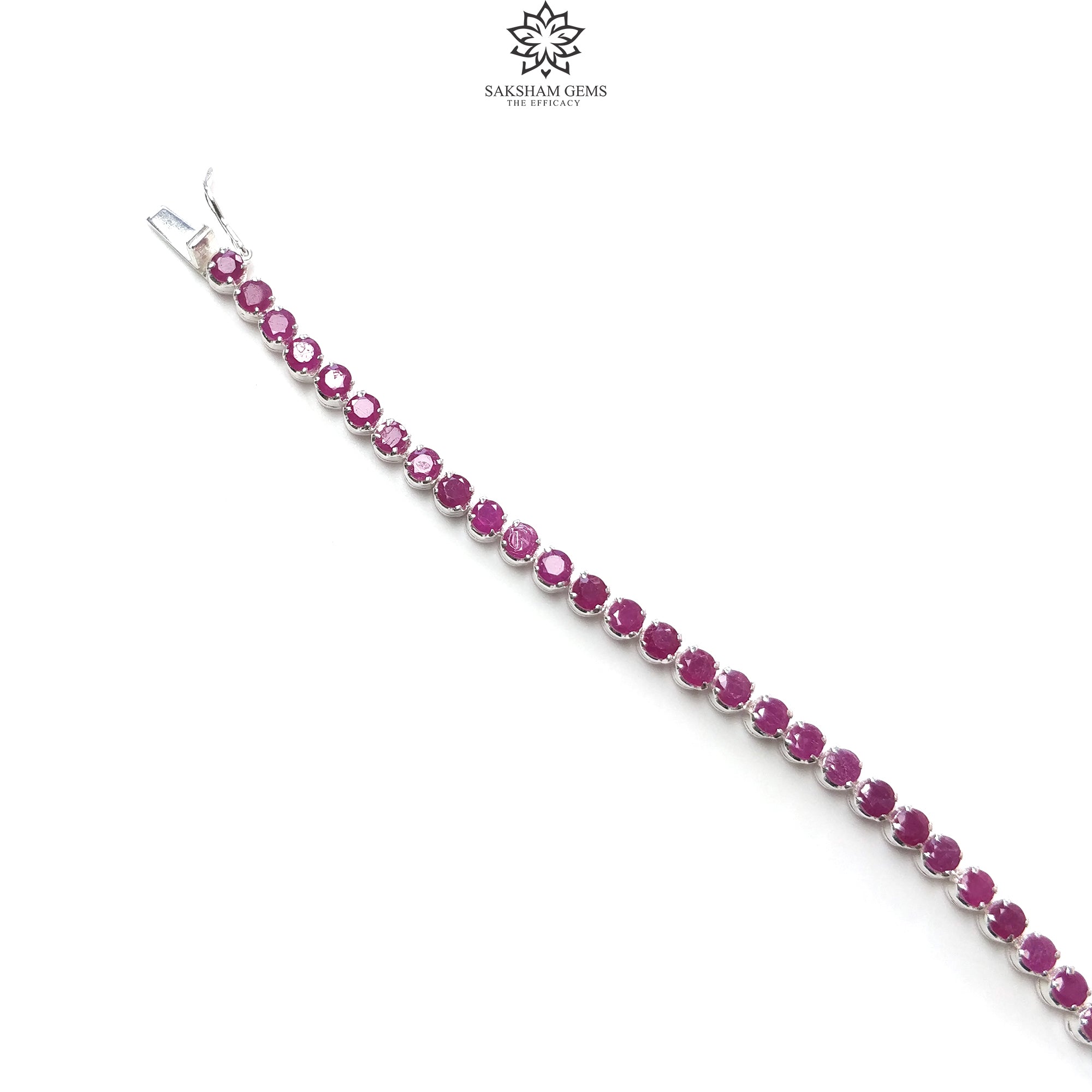 925 Sterling Silver Tennis Bracelet with Natural Glass-Filled Ruby Gemstones | 7.75