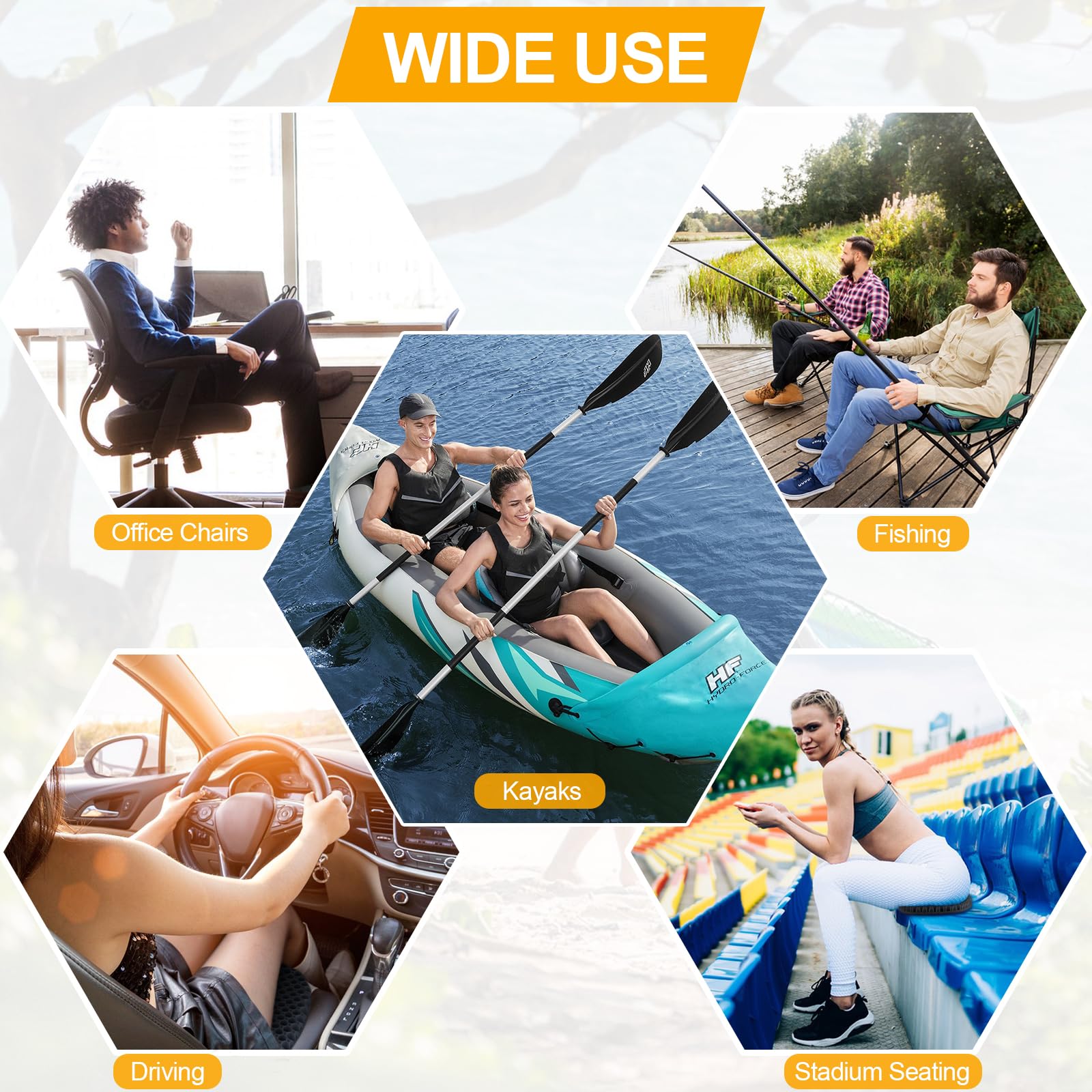 Anti-Slip Kayak Seat Cushion - Thick Waterproof Gel Seat Pad with Non-Slip Cover for Sit-In Kayak, Inflatable Kayak, Canoe & Boat | Comfortable Fishing & Water Sports Accessories for Outdoor Adventures