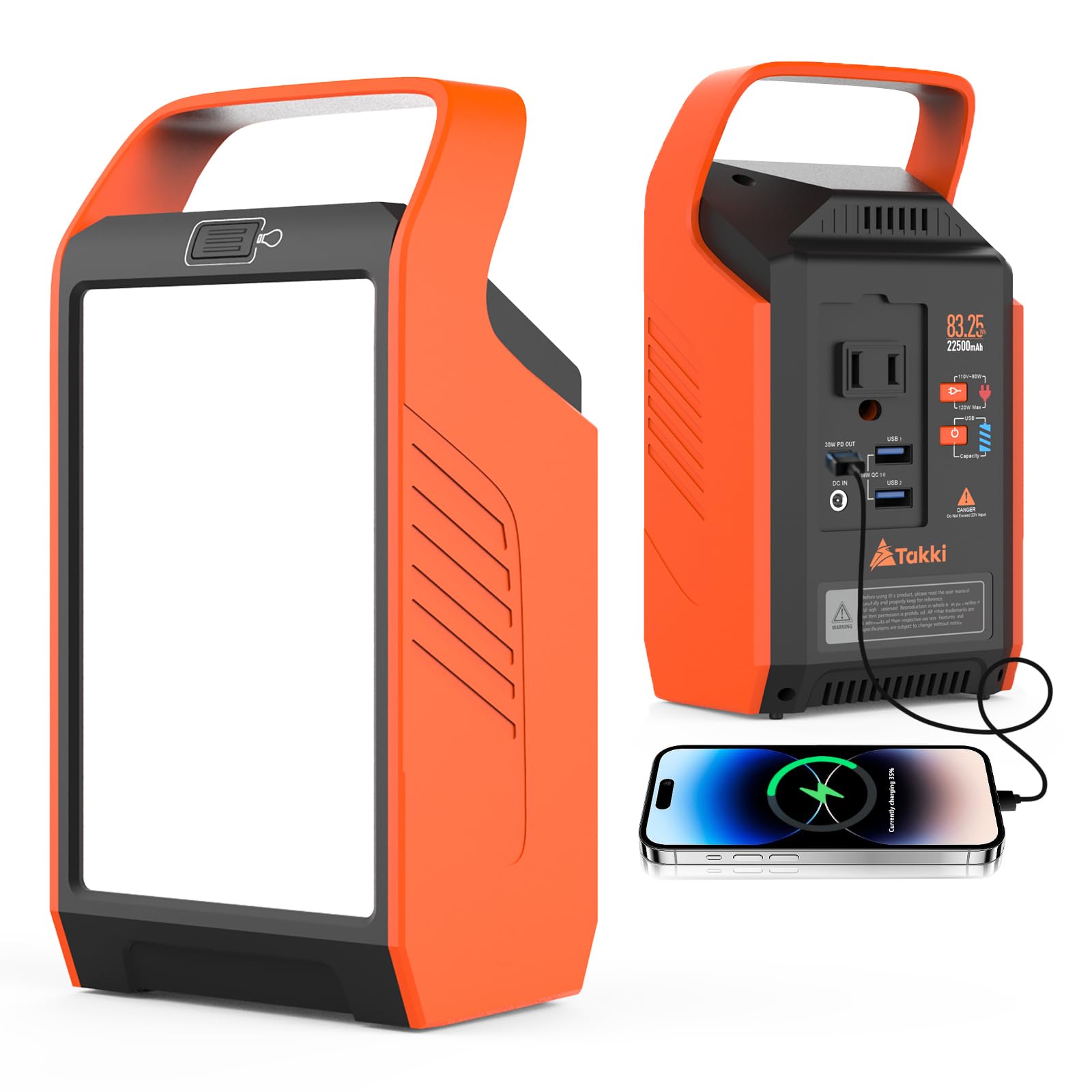 Takki 120W Peak Solar Generator Portable Power Station with 21W Solar Panels - 83Wh Solar Power Bank with AC Outlet for Camping, Emergency Power, Outdoor Adventures, RV Trips & Home Backup