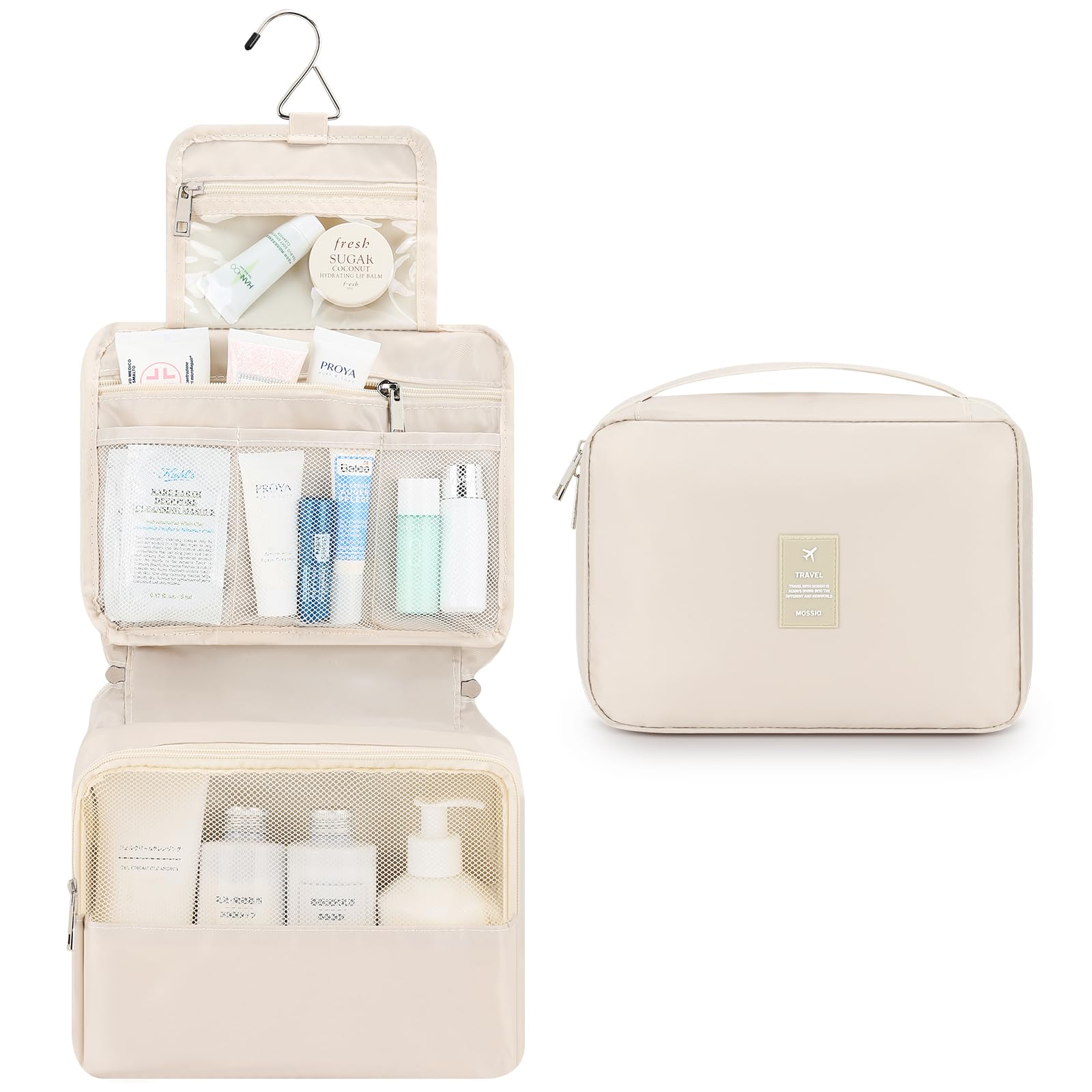 Mossio Large Hanging Toiletry Bag with Sturdy Hook - Waterproof Travel Cosmetic Organizer for Men & Women | Perfect for Camping, Gym, Business Trips & Vacation