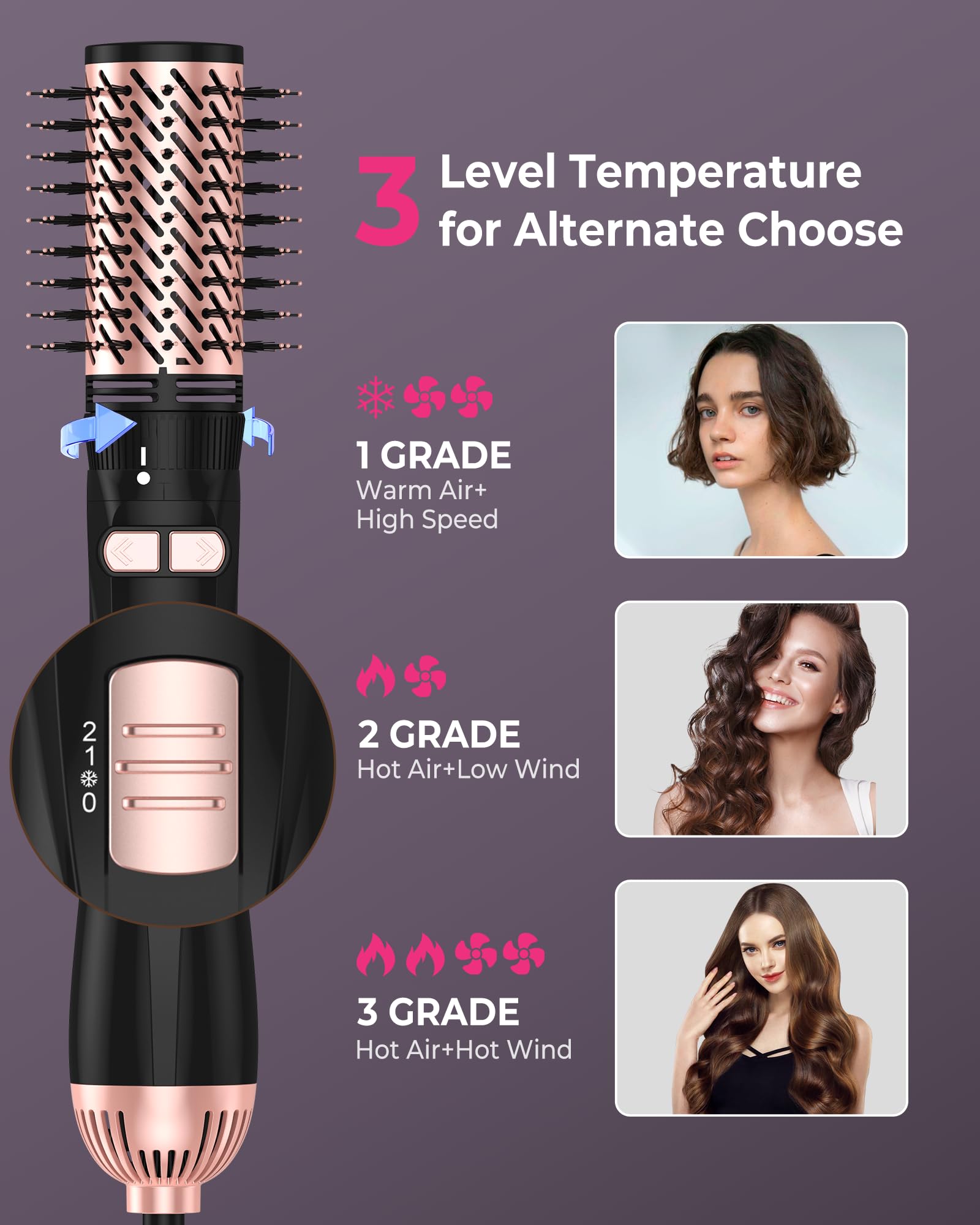 5-in-1 Rotating Hair Dryer Brush with 2 Attachments - For Drying, Straightening & Styling