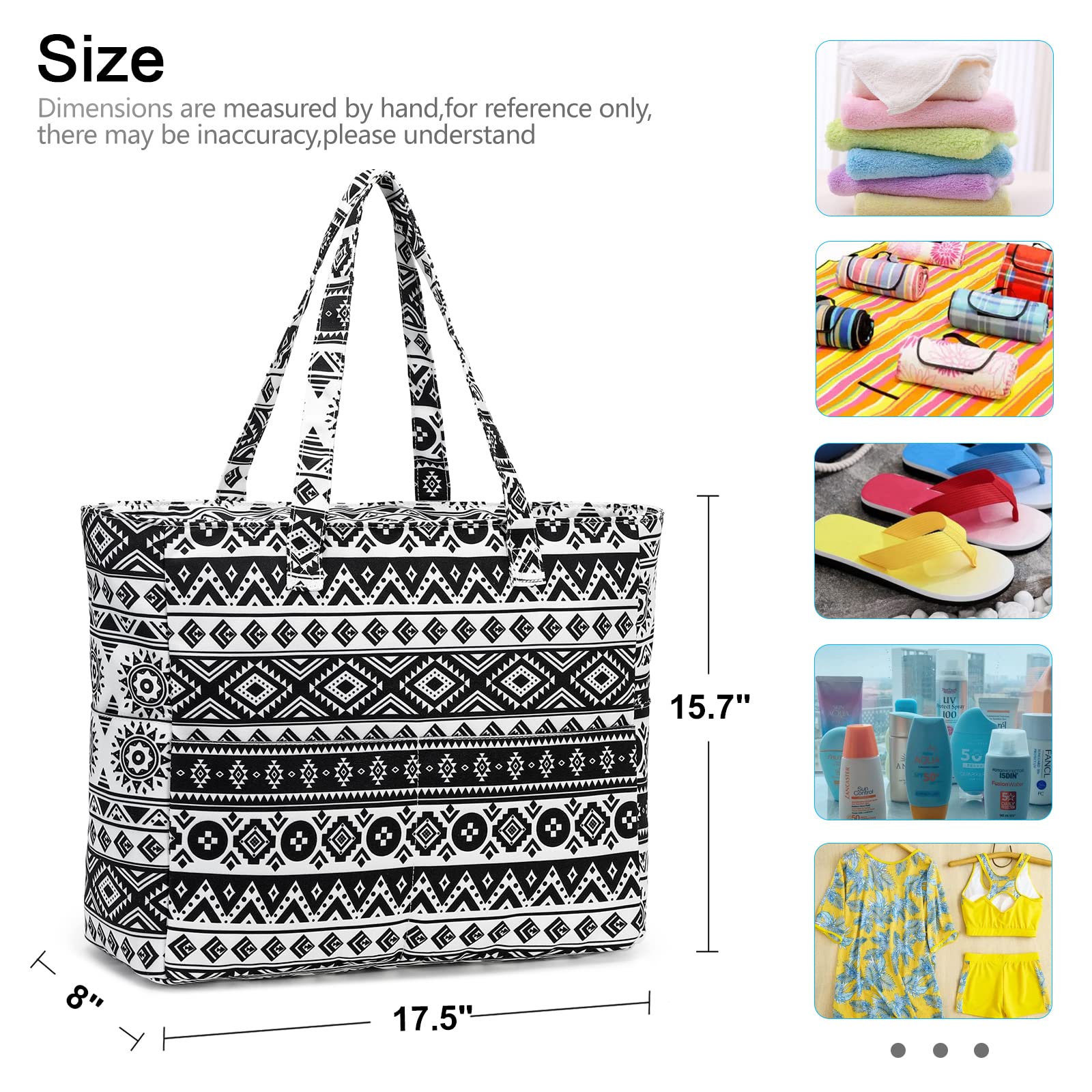 Waterproof Sandproof Large Beach Tote Bag for Women with Zipper & Wet Pocket - Perfect for Pool, Gym, Grocery Shopping & Travel Accessories | Durable Carryall for Summer Vacation, Beach Day & Outdoor Activities