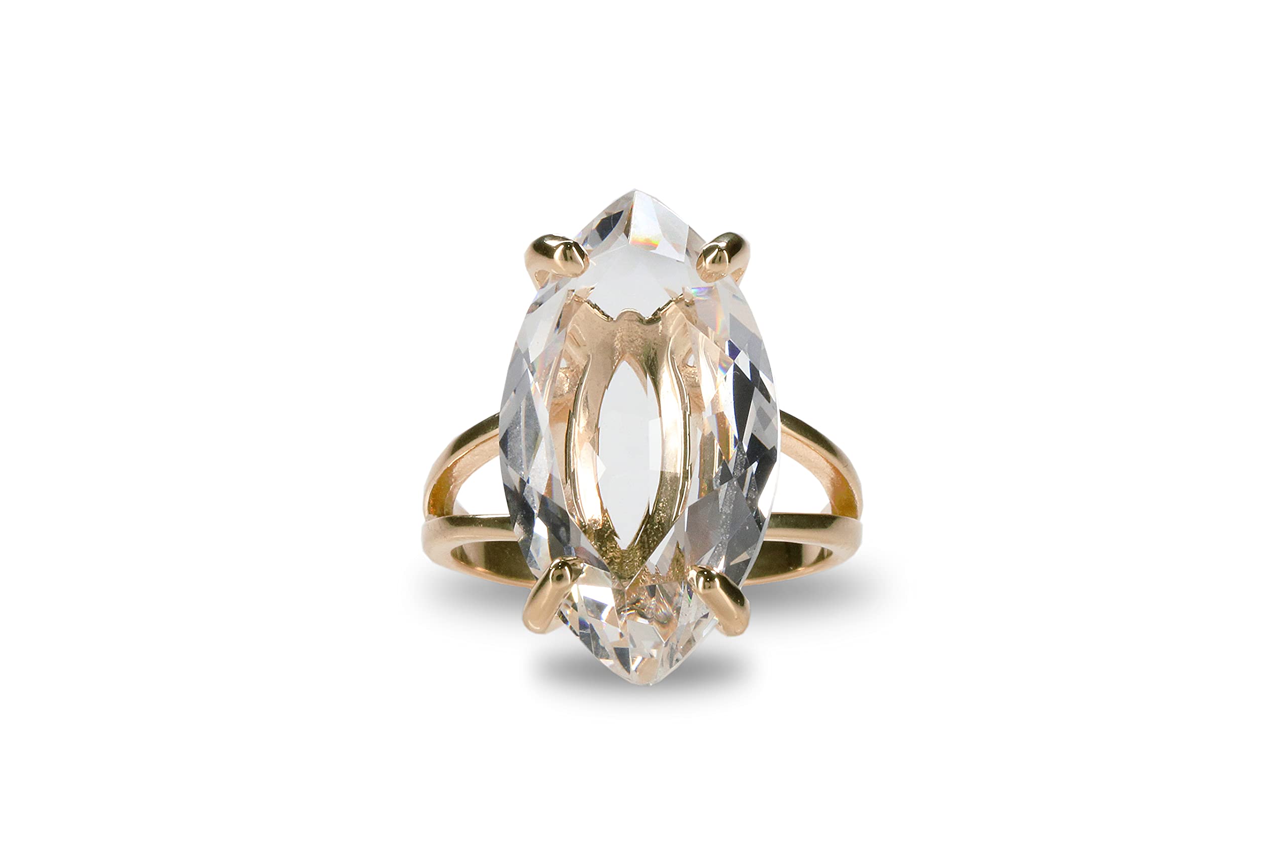 Solitaire Marquise Quartz Crystal Ring in Rose Gold - Handcrafted Gemstone Jewelry for Women - Elegant Gift Box Included - Perfect for Weddings, Anniversaries & Special Occasions