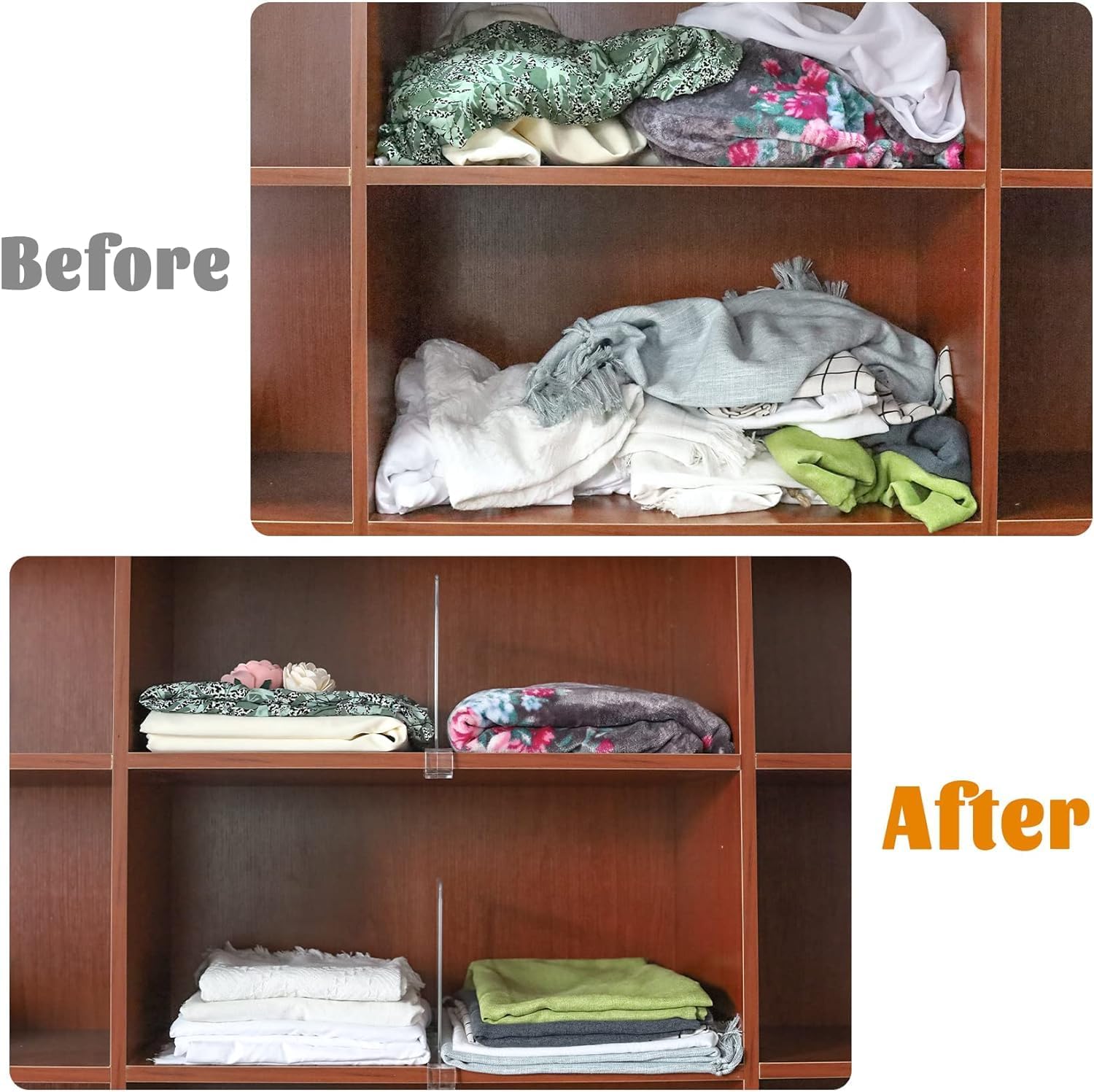 Clear Acrylic Shelf Dividers for Closet Organization - 12 Pack | Wooden Shelf Organizer | Perfect for Wardrobe, Pantry & Bookcase Storage | BTSD-home