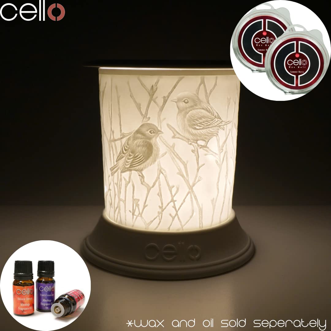 Premium Cello Electric Wax Warmer - Porcelain Bird Design for Home Aromatherapy | Perfect for Living Room, Bedroom, and Spa Relaxation