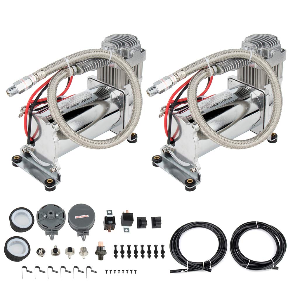 2 Pcs 12V 200 PSI Heavy Duty Air Horn Compressor Kit for Semi Trucks, Pickup Trucks & Boats - Loud Train Horn for Emergency, Safety & Off-Road Adventures