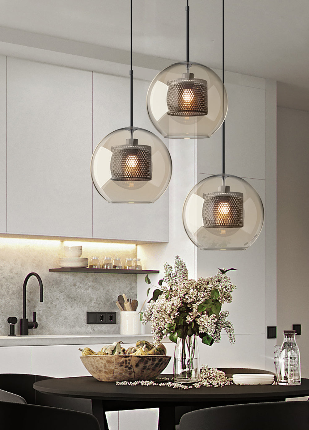 Chiswick Glass Pendant Light - Modern Hanging Ceiling Lamp for Kitchen Island, Dining Room & Bedroom Lighting