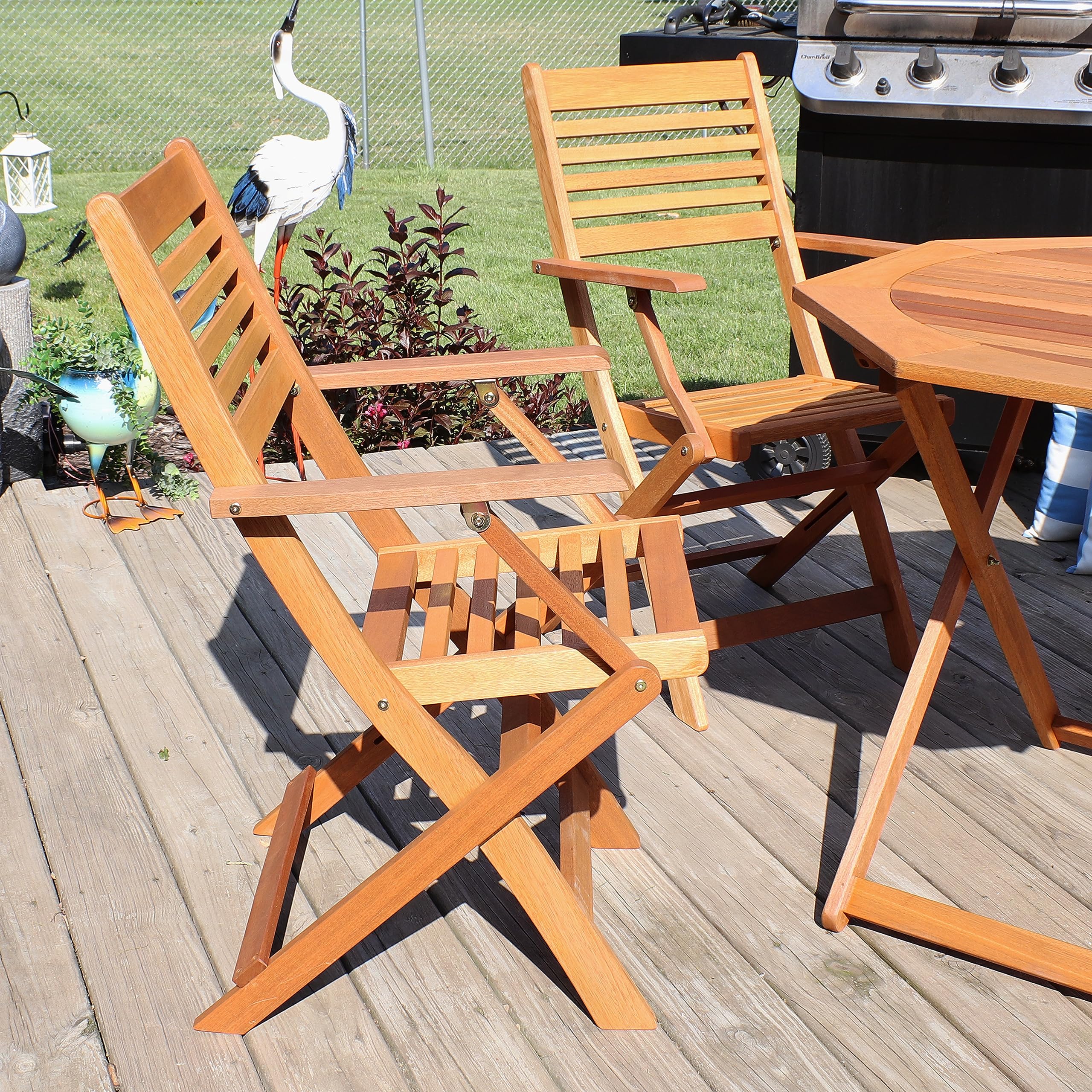 Sunnydaze Meranti Wood Outdoor Folding Patio Armchairs Set of 2 - Teak Oil Finish - Perfect for Garden, Poolside & Backyard Relaxation