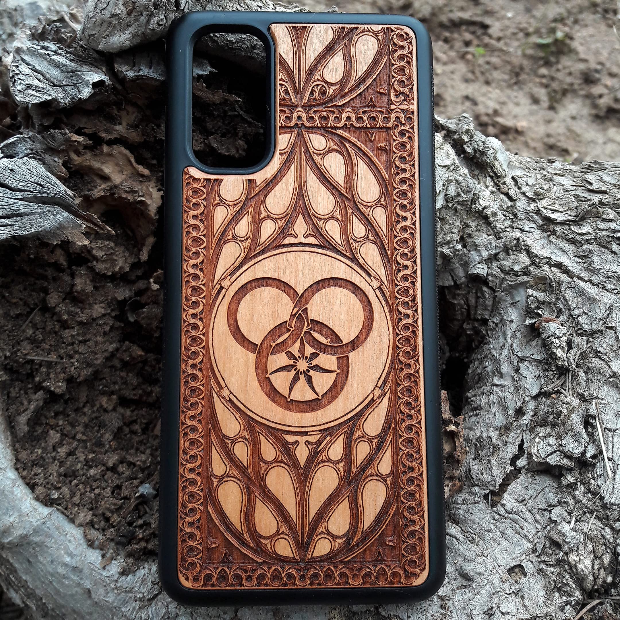 Laser Engraved Wooden Phone Case for iPhone 16/15/14/13/12/11 Pro Max Mini & Galaxy S25/S24/S23/S22/S21/S20 Ultra Plus - Eco-Friendly Slim Durable Wood Cover - Perfect for Nature Lovers & Fantasy Fans