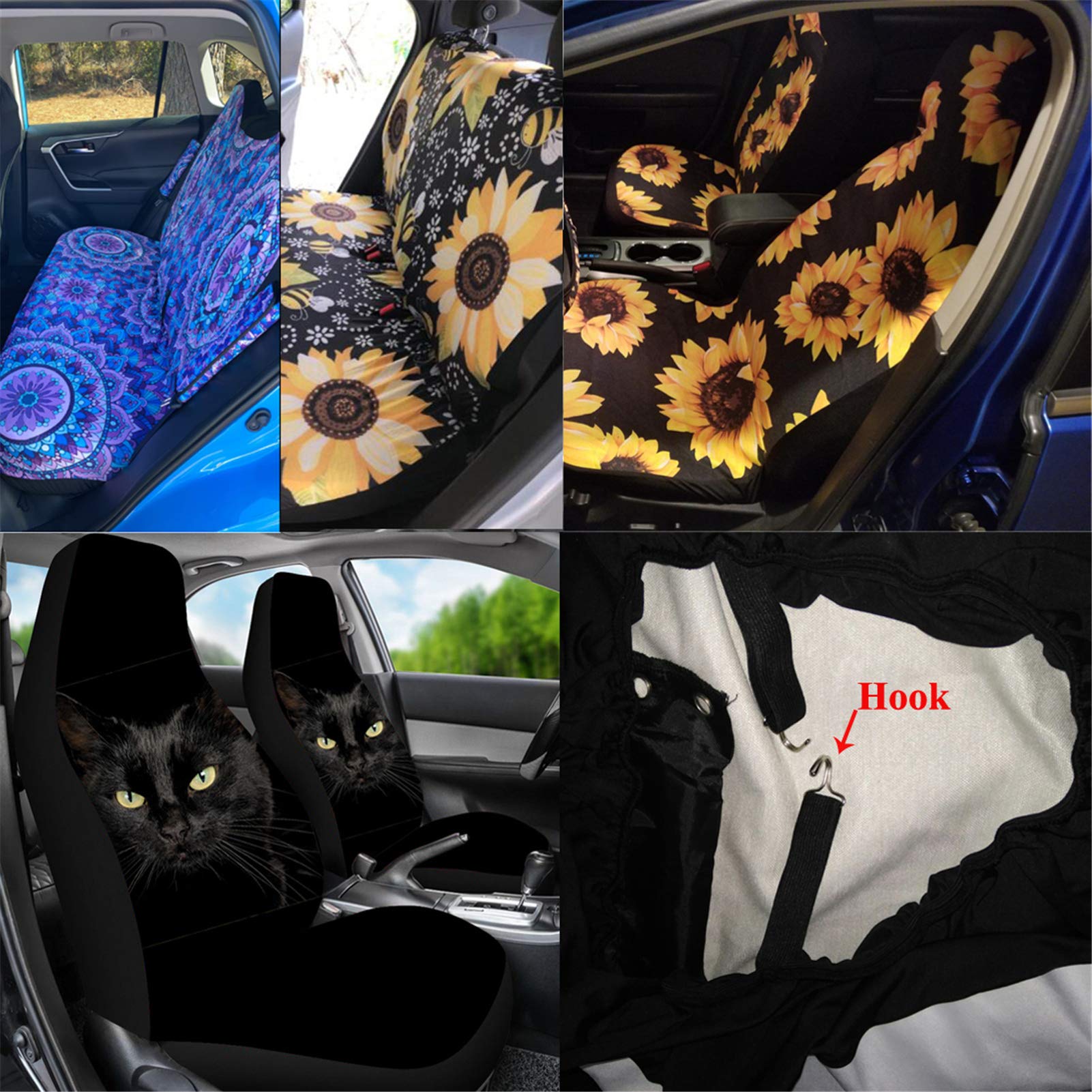 11-Piece Moon Star Car Seat Cover Set for Women & Men - Cute Steering Wheel Cover, Seat Belt Pads, Cup Coaster Holder & Keyring - Universal Fit for Auto, Truck, Van, SUV (Black) - Perfect for Road Trips, Daily Commutes & Car Decor