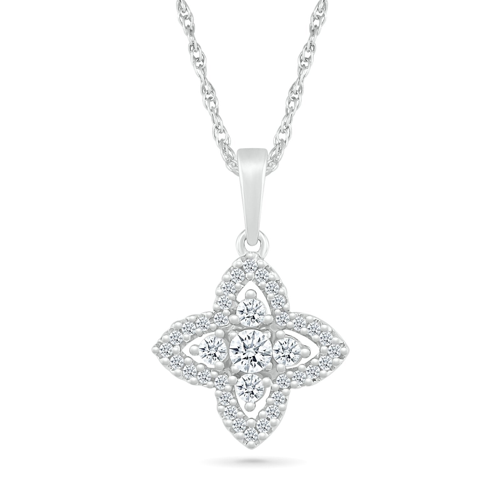 10k Yellow Gold Diamond Clover & Halo Pendant Necklace - Elegant Irish Jewelry Gift for Women, Perfect for St. Patrick's Day & Special Occasions