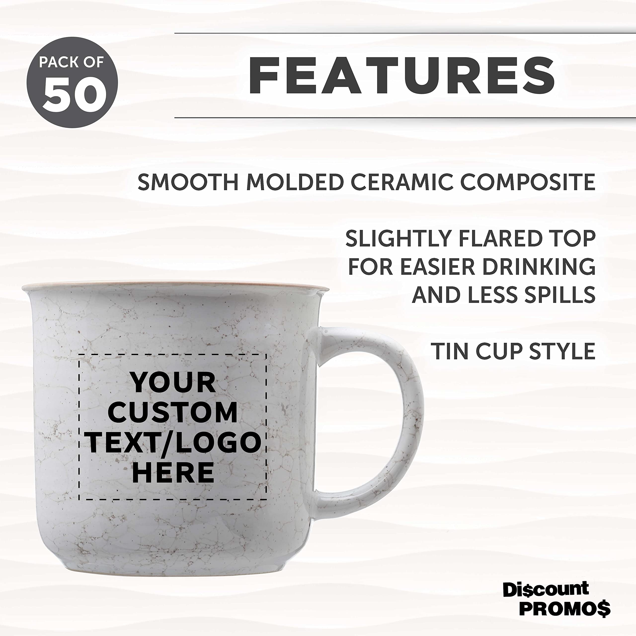 Custom Marble Campfire Coffee Mugs 13 oz (Set of 50) - Bulk Personalized Ceramic Mugs for Coffee, Tea, Espresso & Hot Cocoa - White - Perfect for Camping, Picnics & Outdoor Gatherings