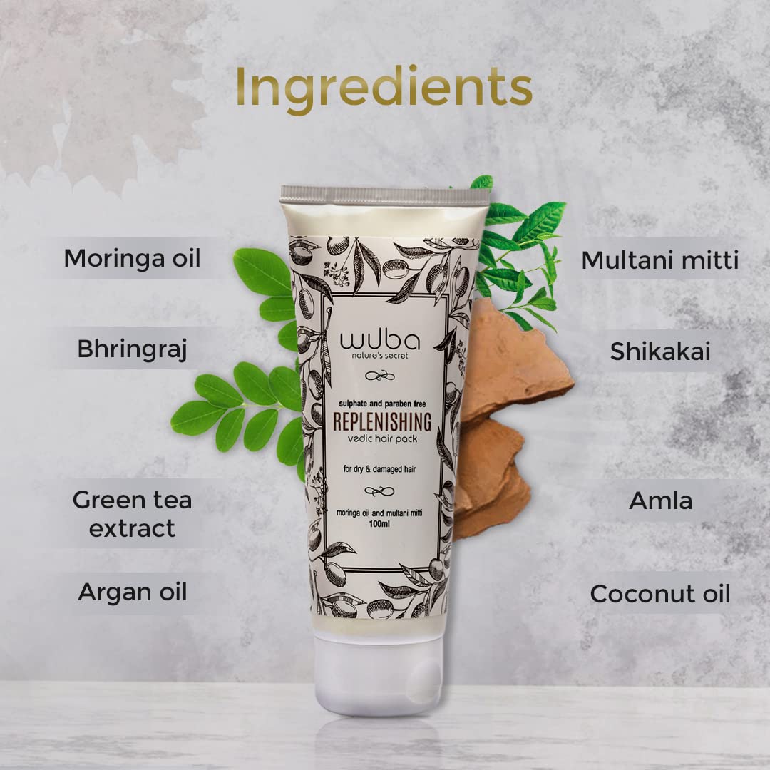 Wuba Nature's Secret Hair Conditioner - Ayurvedic Hair Mask for Hair Fall Control, Anti-Dandruff & Scalp Itch Relief with Green Tea, Moringa Oil & Multani Mitti (100g) - Deep Conditioning Treatment for Dry, Damaged & Frizzy Hair at Home or Salon