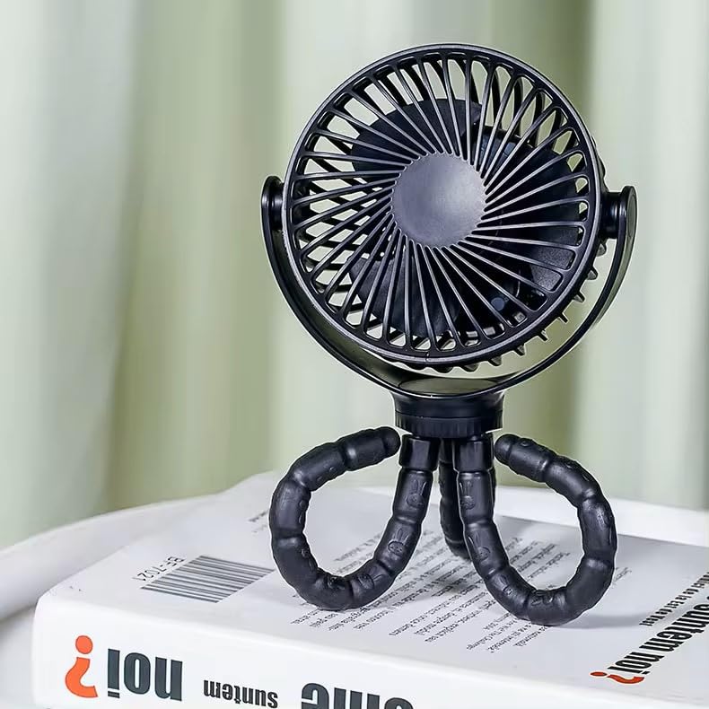 Portable Battery Operated Clip On Fan with Flexible Tripod - 3 Speed Adjustable, Rotatable Handheld Personal Fan for Stroller, Car Seat, Crib, Bike, Treadmill | Perfect for Indoor & Outdoor Cooling (Black)