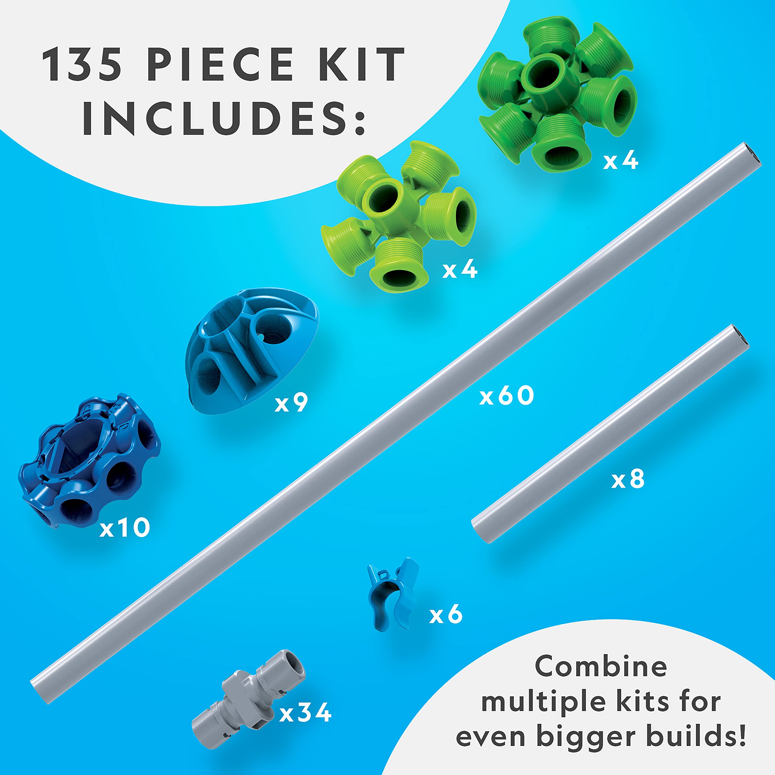 NATIONAL GEOGRAPHIC Kids Fort Building Kit - 135 Piece STEM Construction Set for Ages 6-12, Creative Indoor Play Tent & Blanket Castle (Amazon Exclusive) | Perfect for Sleepovers, Playdates & Imaginative Adventures