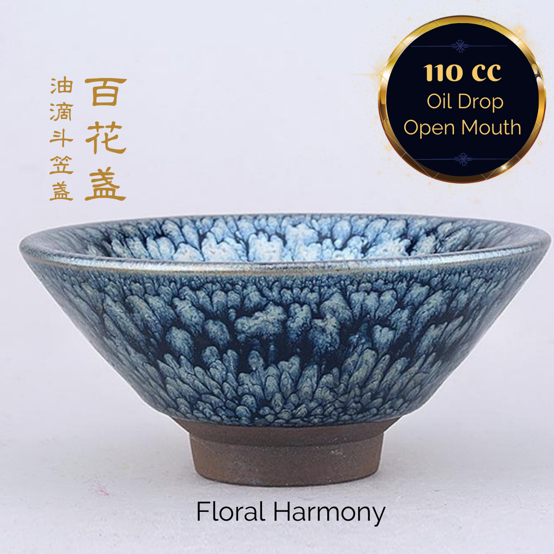 Premium Jianzhan (Tenmoku) Tea Bowls - Handcrafted Jian Ware Floral Harmony Ceramic Cups for Matcha, Japanese Tea Ceremony, Zen Meditation & Home Decor