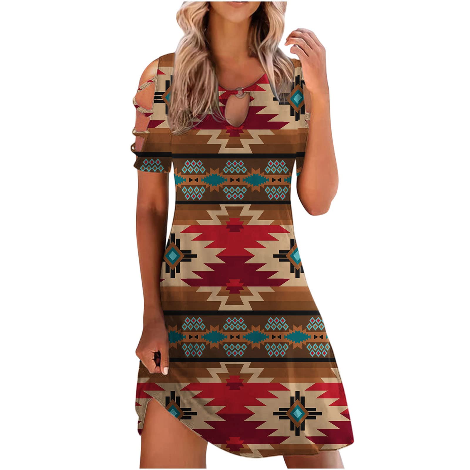 Women's Floral Printed Short Sleeve Maxi Dress - Summer Spaghetti Strap Square Neck Boho Beach Dress for Vacation, Party & Casual Wear