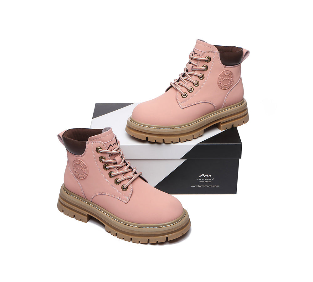 TARRAMARRA® Women's Leather Chunky Lace Up Boots - Stephanie Style for Fall & Winter Fashion | Comfortable & Stylish for Casual Outfits, Workwear & Outdoor Activities