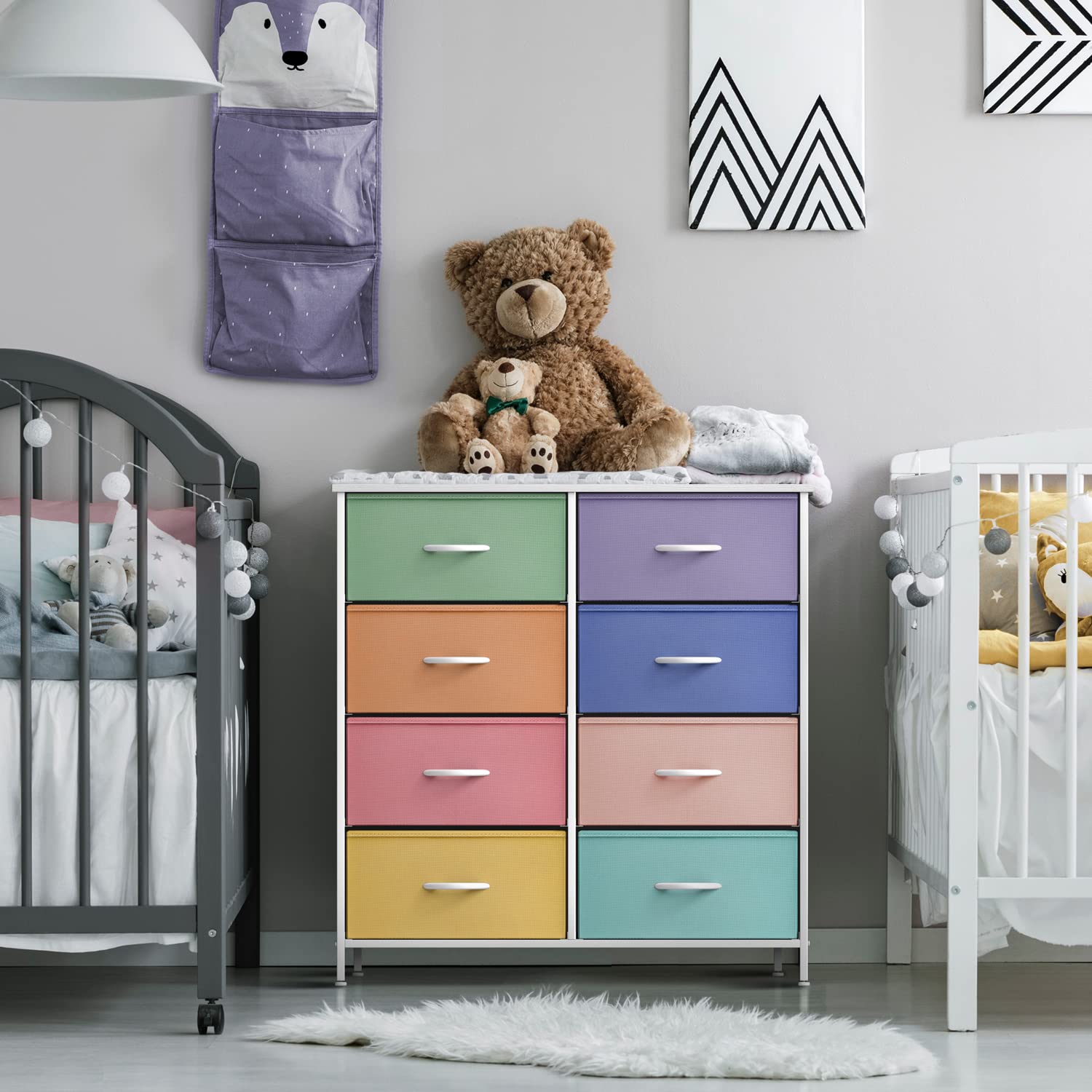 Sorbus 8-Drawer Kids Dresser with Steel Frame & Wood Top - Pastel Tie-Dye Fabric Bins Storage Organizer for Bedroom, Closet & Nursery - Perfect for Toys, Clothes & Baby Essentials Organization