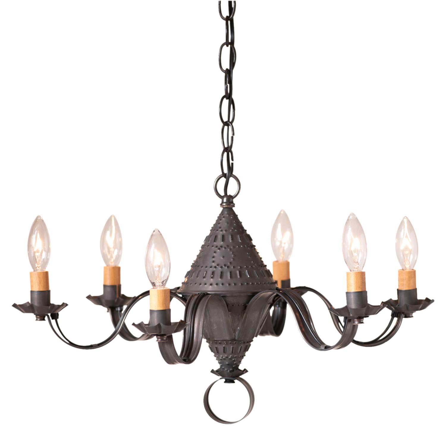 Irvin's Country Tinware Small Concord Chandelier - Vintage Black Kettle Style Ceiling Light Fixture for Farmhouse, Cottage & Rustic Home Decor