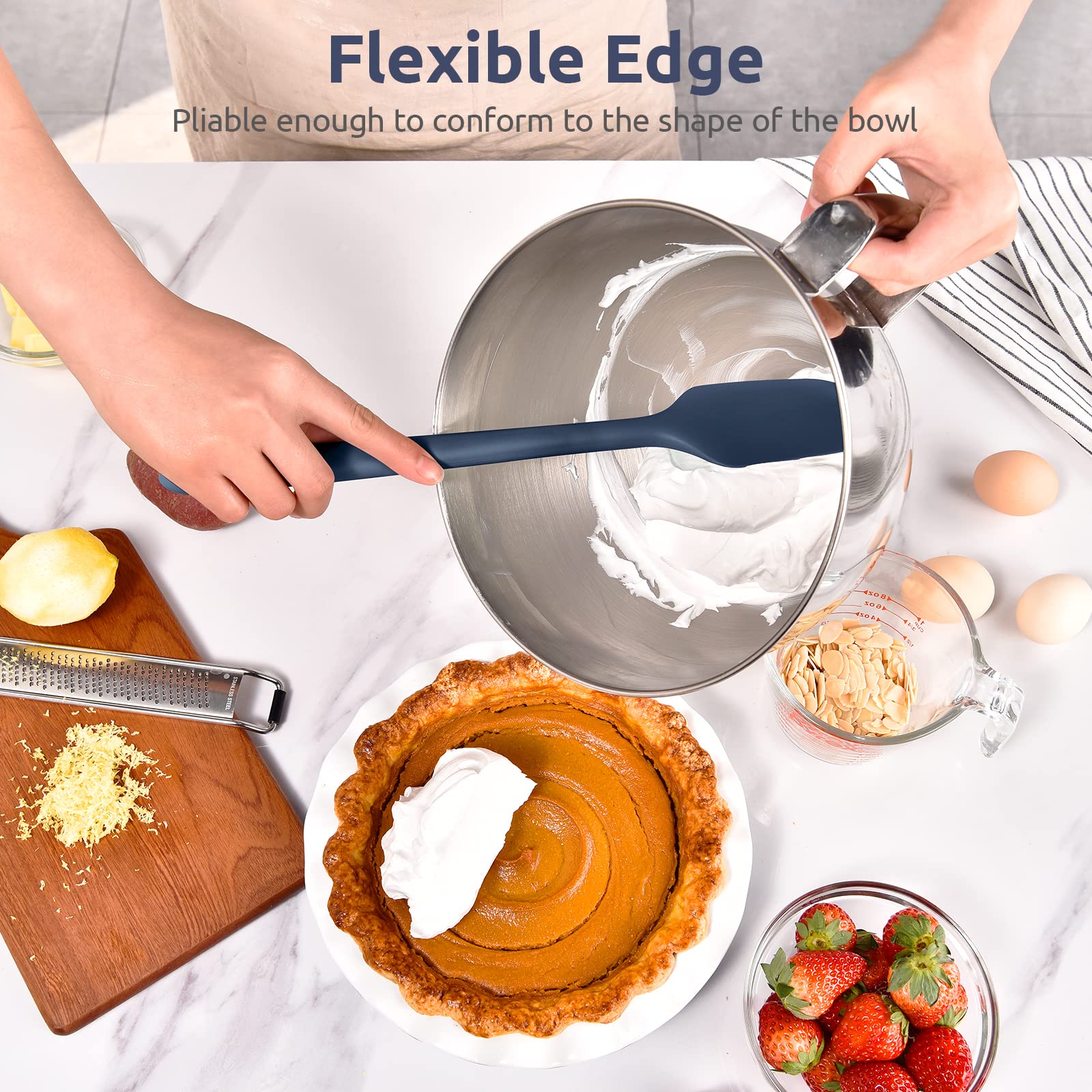 U-Taste 14-Inch Extra Large Flexible Silicone Spatula & 13-Inch Non-Stick Soup Ladle Set - 600°F Heat Resistant, Midnight Blue - Perfect for Baking, Cooking, and Serving Hot Dishes