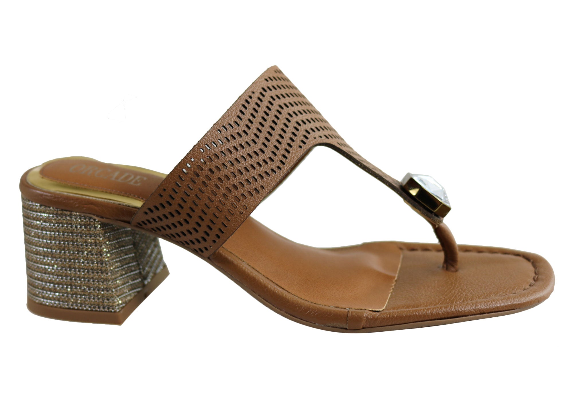 Orcade Deidre Women's Brazilian Comfort Leather Mid Heel Sandals - Stylish Thong Sandals for Summer, Beach, and Casual Outings