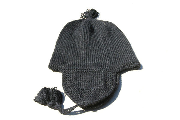 Warm Alpaca Hand Knitted Riding Beanie - Soft Black Winter Hat for Equestrian, Motorcycle & Outdoor Activities